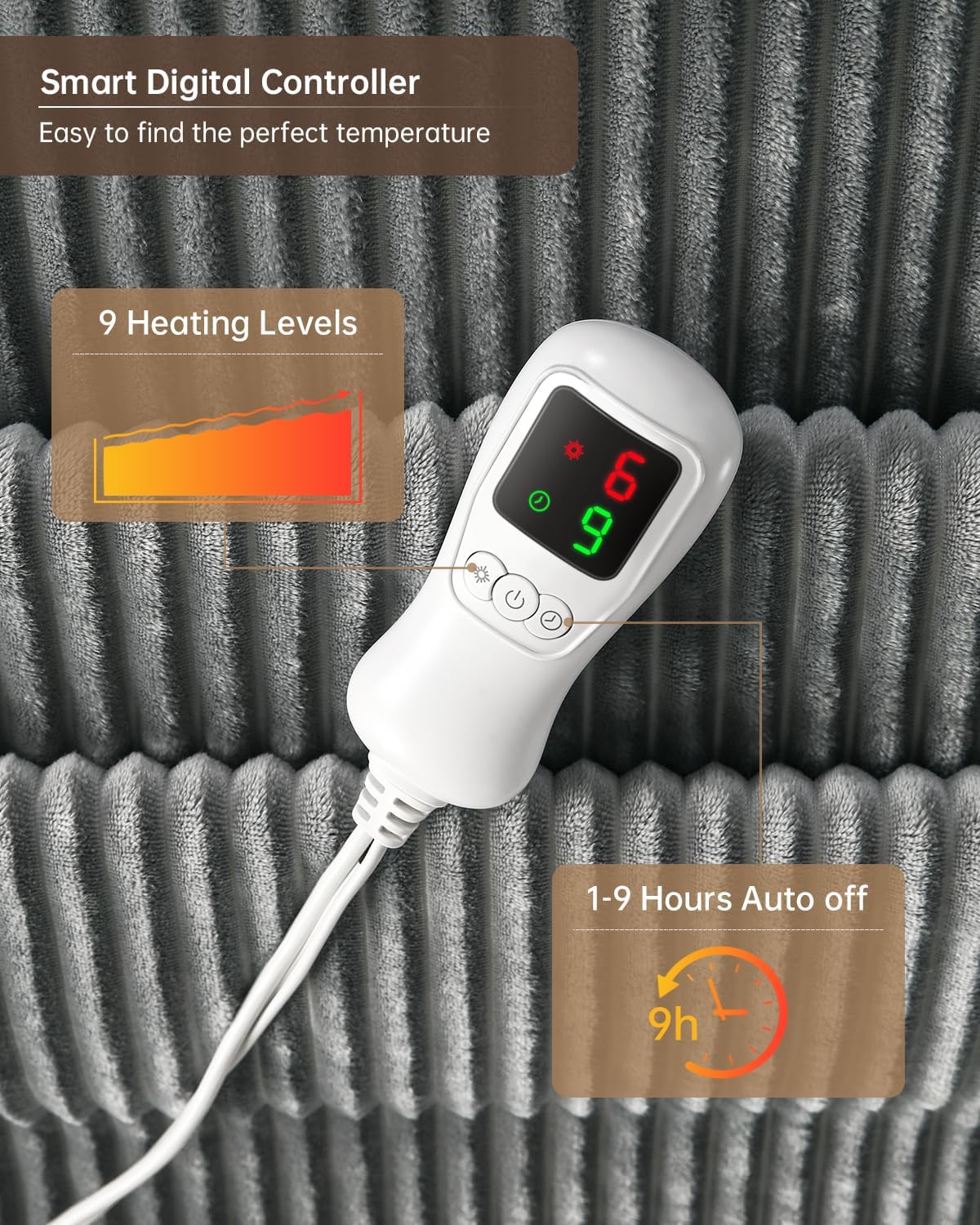 Electric Heated Blanket Full Size, Washable Blanket Warmer for Home for Adults, Fast Heating Super Cozy Soft Flannel 72" x 84", 9 Heat Levels, 1-9H Auto-Off, ETL Certified, Silver