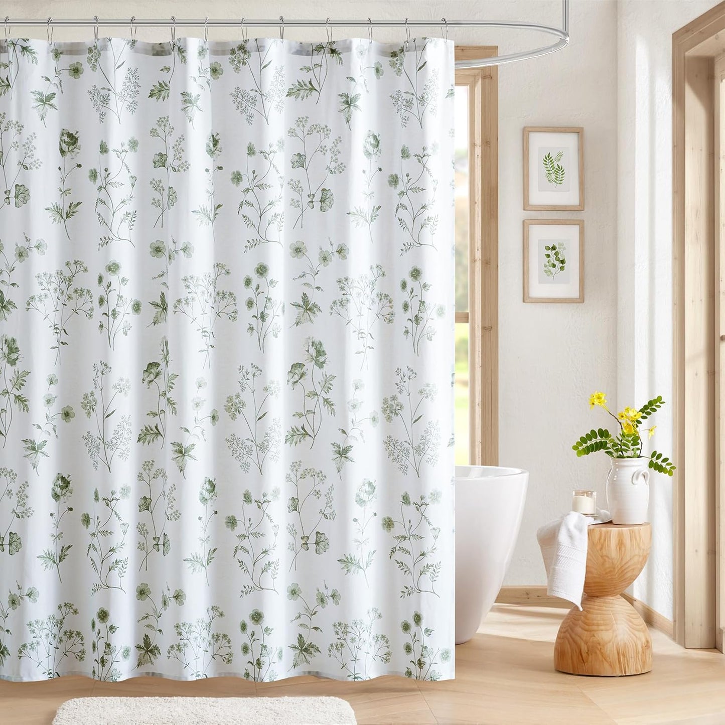 Martha Stewart Martha's Garden Shower Curtain Botanical Floral Print Cotton Shower Curtain for Bathroom, Spa Quality Modern Shower Curtains Standard Size, 72x84 Sage Green