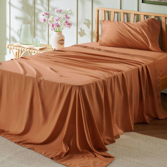 Bedsure Twin Sheets Set - 3 Pieces Soft Twin Bed Sheets - Breathable & Cooling - Hotel Luxury - Easy Care Polyester Microfiber Bedding for Women, Men, Terracotta