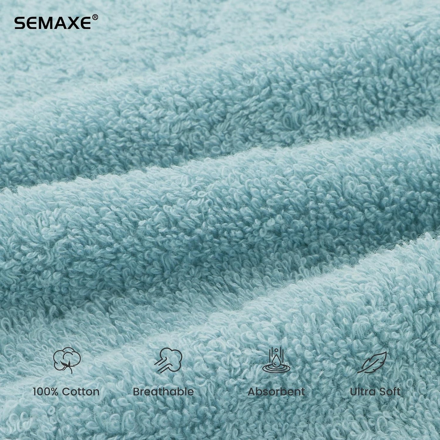 SEMAXE 6-Pack Blue Hand Towels - 27"x16" Ultra Soft & Absorbent Cotton Bathroom Set with Hanging Loops, Oeko-Tex Certified