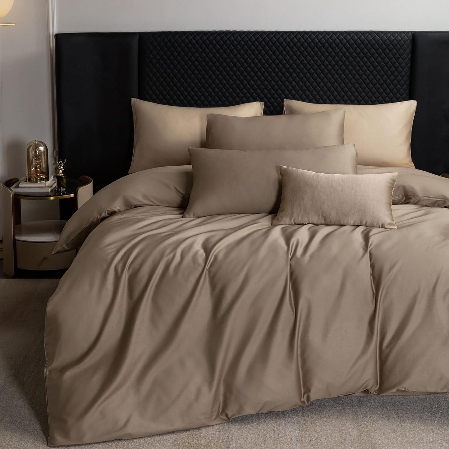 MooMee Duvet Cover Set 100% Extra Long Staple Cotton 600 Thread Count Silky Sateen Smooth Luxury Soft Breathable Durable Hotel Quality Bedding, 3 Piecess (Mocha Brown, Oversized King 120"x98")