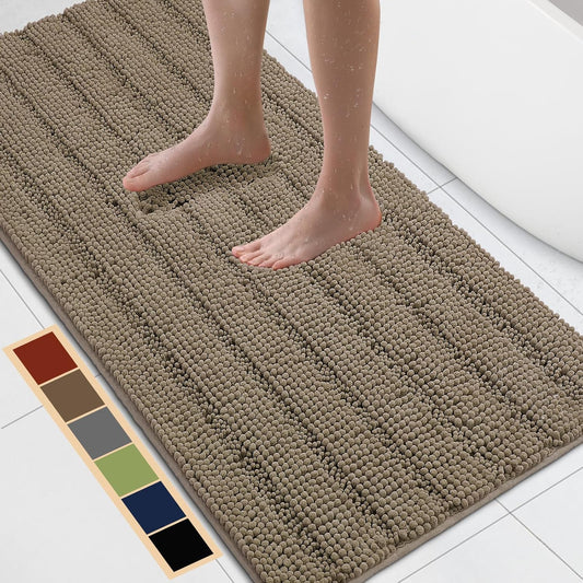Bcoimo 48"×24" Chenille Bath Mat – Non-Slip with Backing Bath Rug Ultra-Absorbent and Machine Washable Bathroom Mat Quick-Dry Design. Ideal for Bathroom and Tub Areas