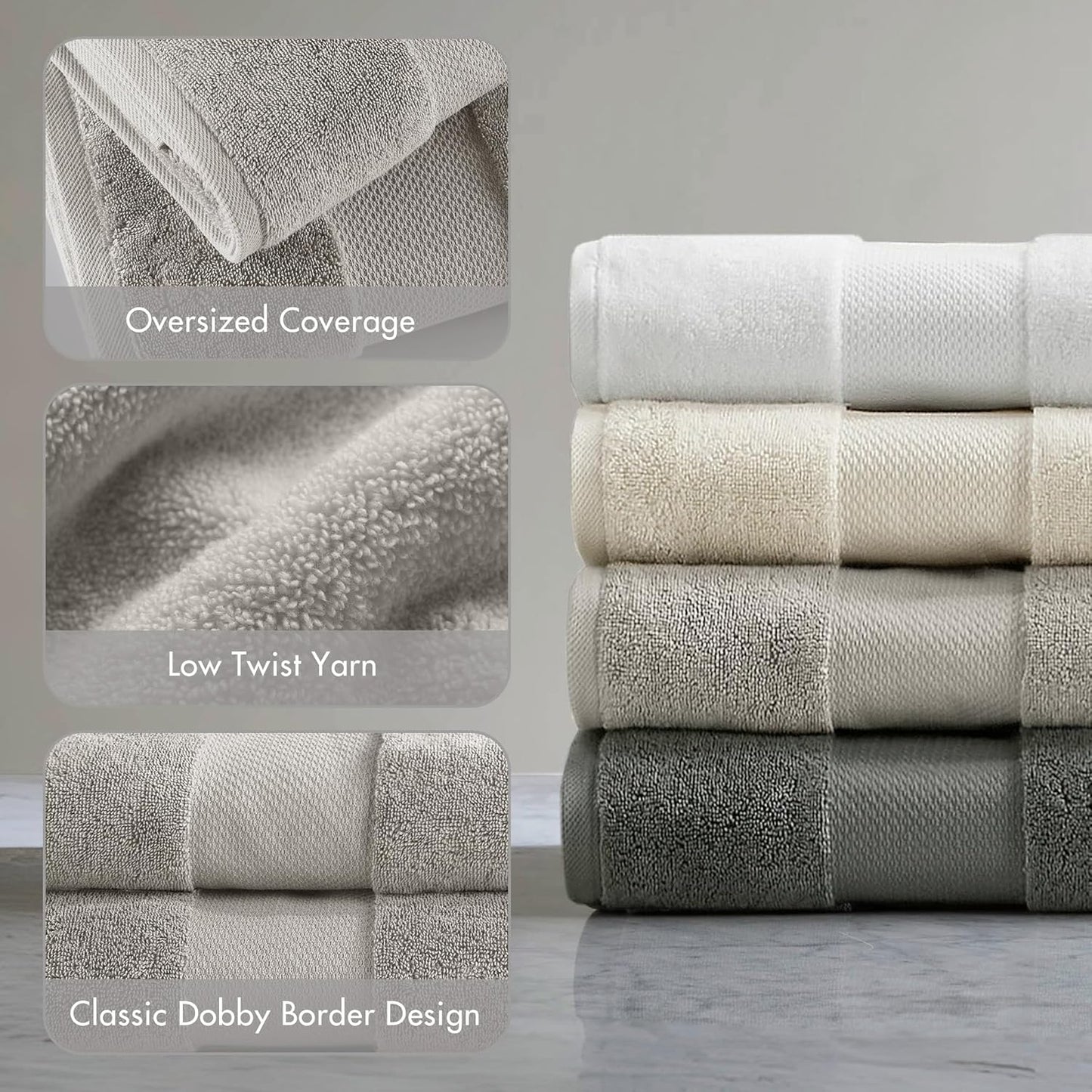 Madison Park Turkish Bath Towel Set 100% Cotton Bath Towel 600GSM Oversized Body Towel 2 Piece, Luxury Soft, Thick Spa Quality, Quick Dry Bathroom Towel, Jumble, 35" x 70", Grey