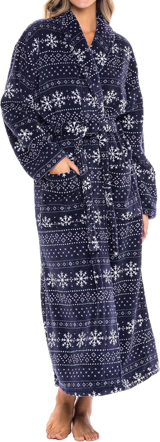 Alexander Del Rossa Plush Robe for Women, Long Fleece Winter Bath Robe, Plus Size
