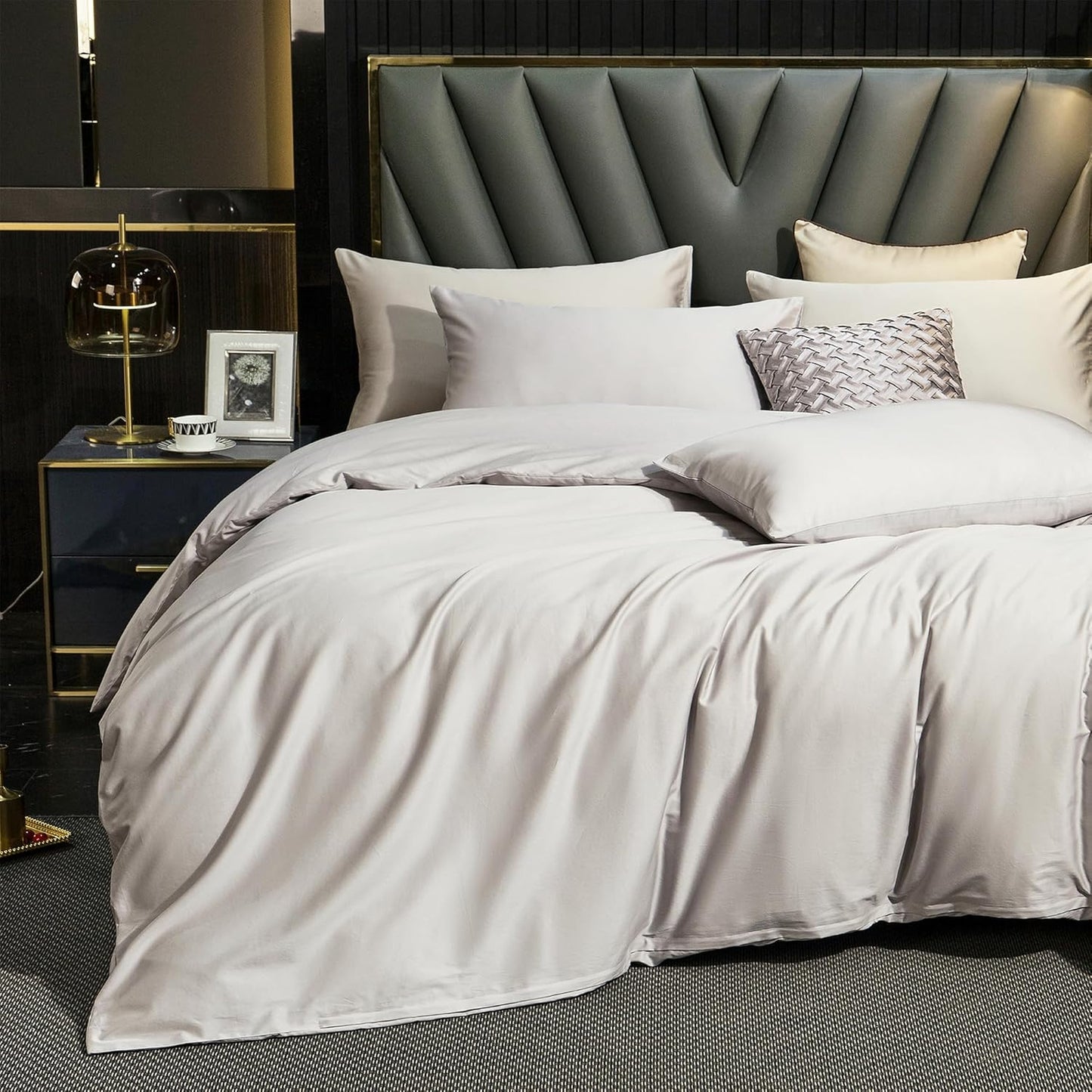 MooMee Duvet Cover Set 100% Extra Long Staple Cotton 600 Thread Count Silky Sateen Smooth Luxury Soft Breathable Durable Hotel Quality Bedding, 3 Pieces (Pastel Purple, King 104"x90")
