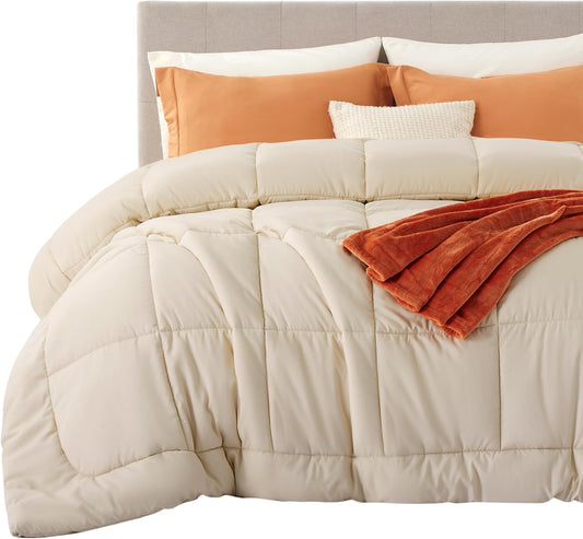 Bedsure Comforter Duvet Insert - Quilted Comforters King Size, All Season Duvet, GentleSoft Down Alternative Bedding, with 8 Tabs, Gifts for Women/Men, Beige, King 90 x 102 Inches