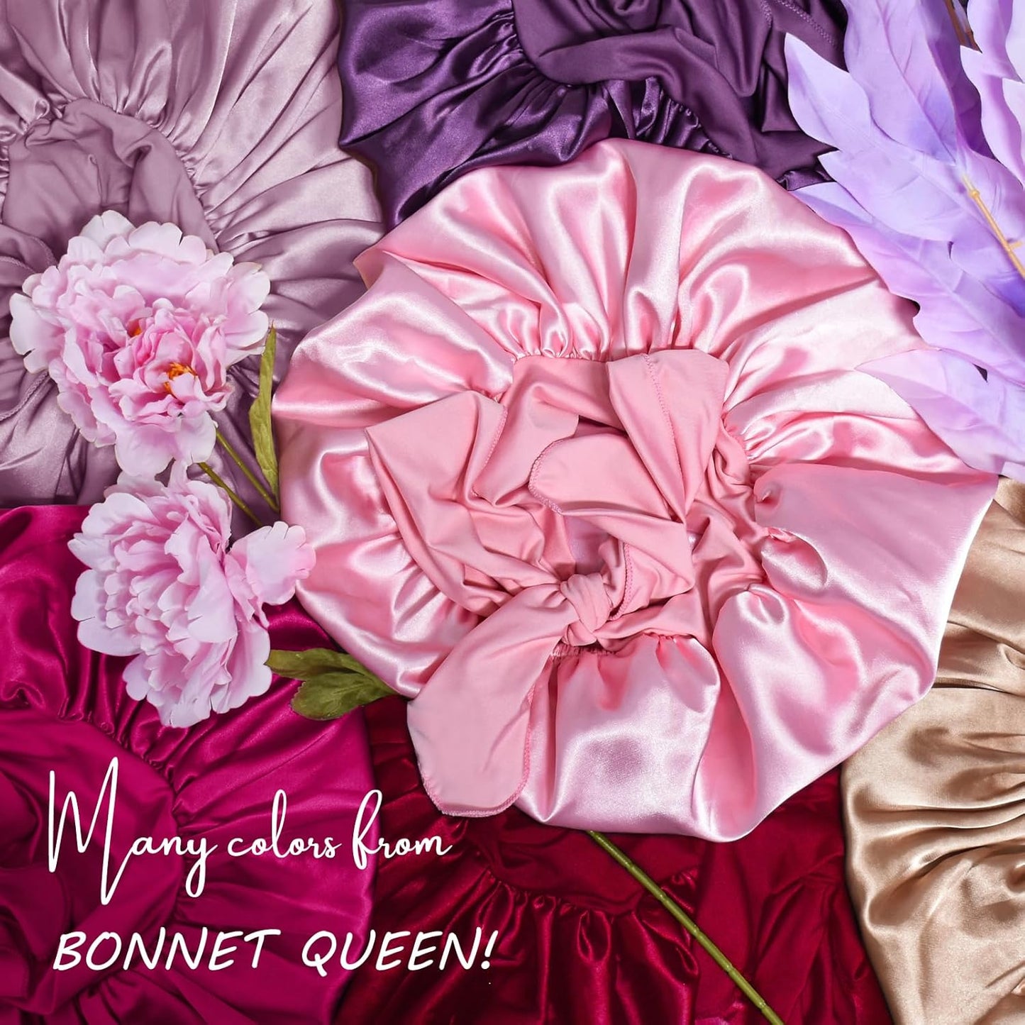 BONNET QUEEN Silk Bonnet for Sleeping Women Big Satin Bonnet Night Sleep Cap Wrap for Curly Hair with Adjustable Tie Band, Single Layer, Large, Darkish Green