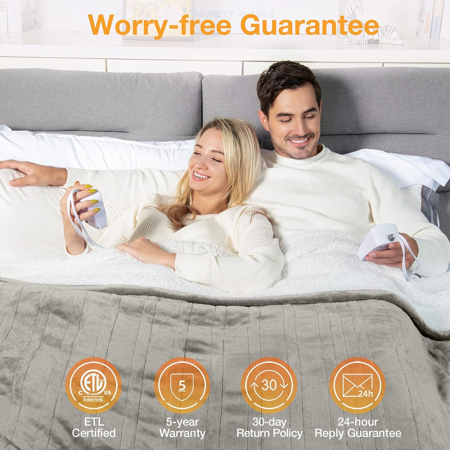 WOOMER Heated Blanket King Size,Durable Flannel and Soft Sherpa,Dual Control,84” × 90” Electric Blanket, 10 Heat Levels&0.5-12h auto-Off, Overheat Protection,Energy Efficient