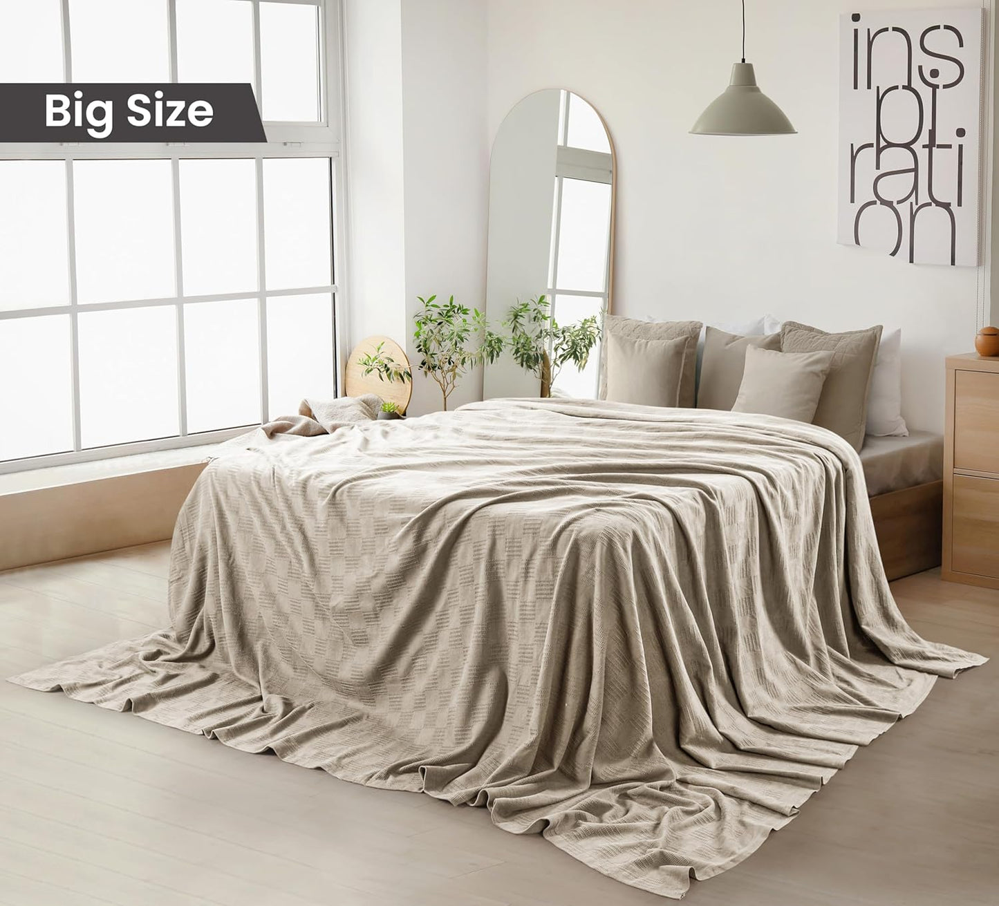 Utopia Bedding Khaki 100% Cotton Blanket [Big Size - 120x120 Inch] 350GSM Lightweight, Soft and Breathable Thermal Blanket for All Seasons