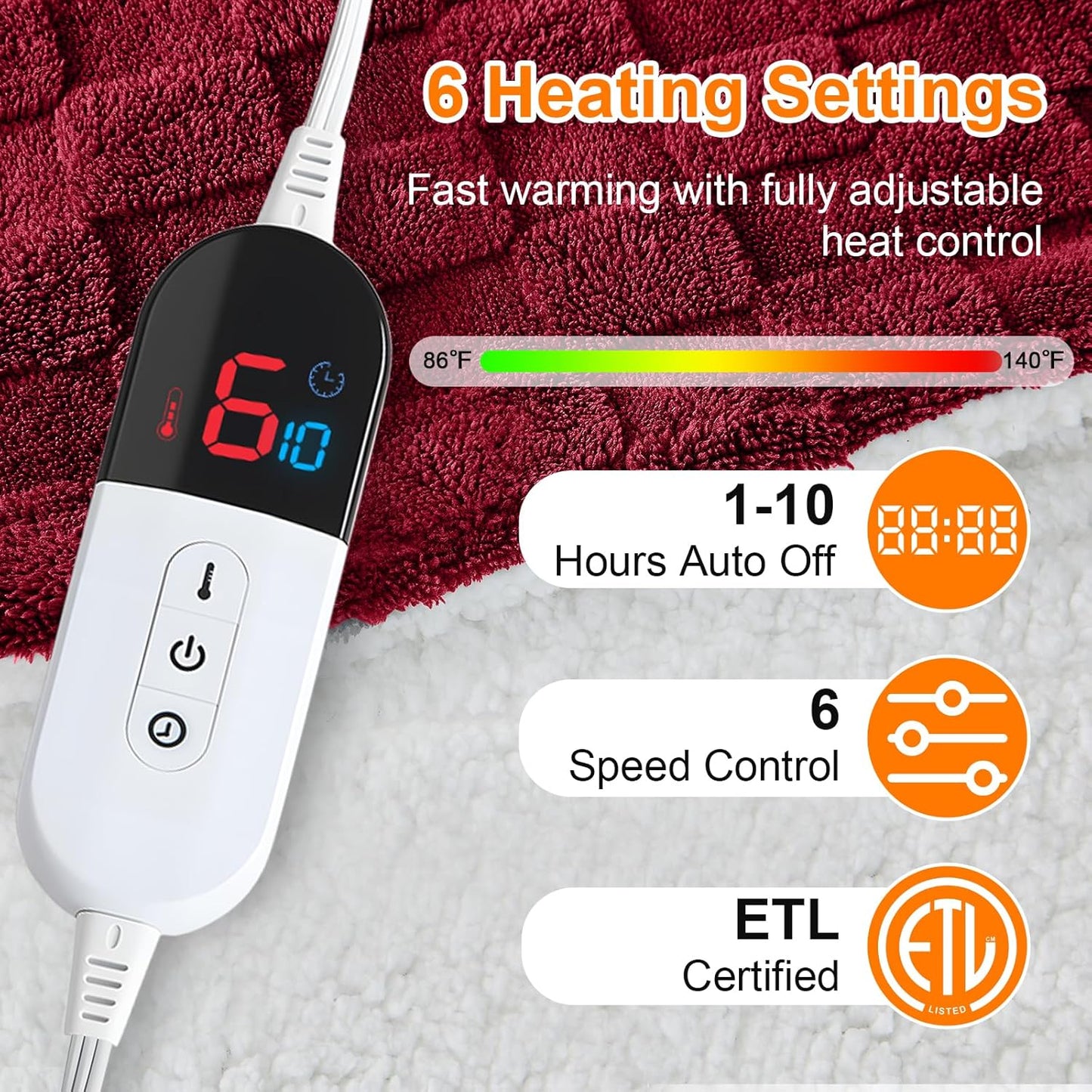 Electric Heated Blanket Twin Size - Jacquard Checkered Sherpa 62"x84" Fast Heating Bed Blankets with 6 Heating Levels & 10 Hours Auto Off, Over-Heat Protection ETL, Red