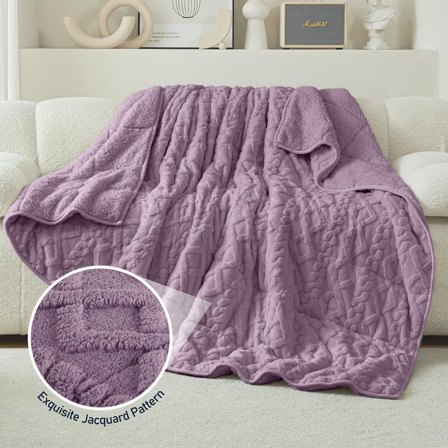 Wemore Weighted Blanket for Adults Twin Size 15 lbs, Dual Sided Soft Fuzzy Jacquard Sherpa Weighted Blankets for Sleeping, Cozy Fluffy Knitted Heavy Blanket for Couch Bed, Purple, 48 x 72 inches