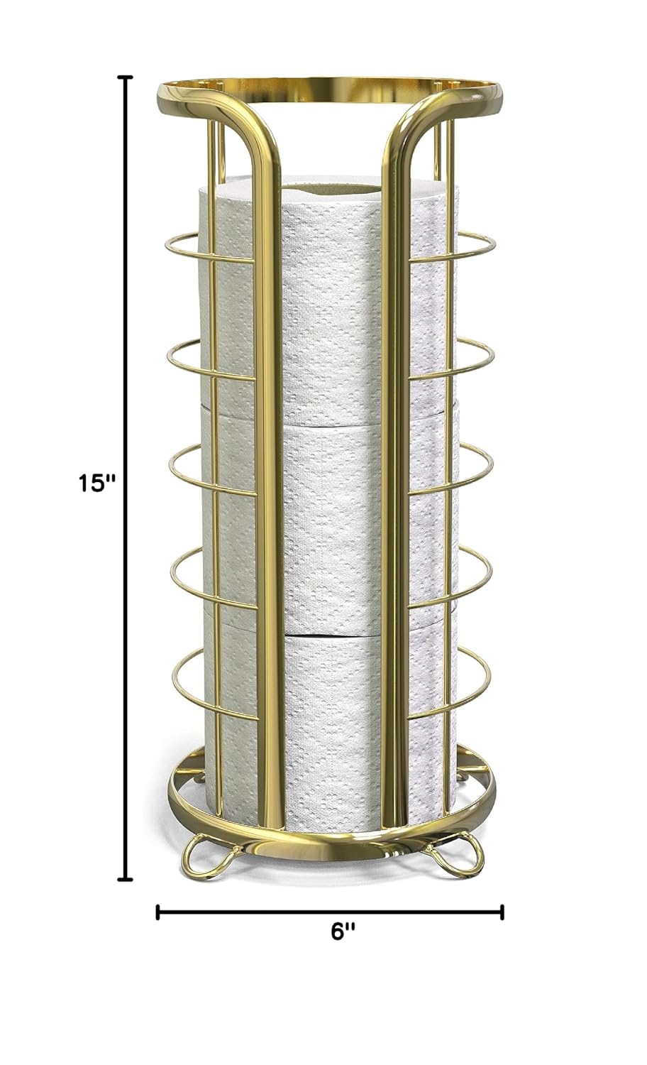 BROOKSTONE, Gold Toilet Paper Holder, Freestanding Bathroom Tissue Organizer, Minimalistic Storage Solution, Modern & Stylish Design [Holds MEGA Rolls]