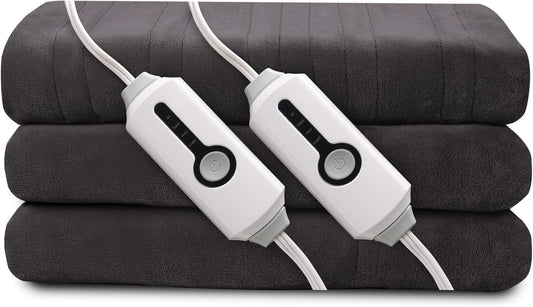 Electric Heated Blanket 90"x100" King Size, Soft Coral Fleece, Dual Controllers with 4 Heating Levels and 10 Hours Auto-Off, Machine Washable, Cozy Plush Fabric for Home, Dark Gray