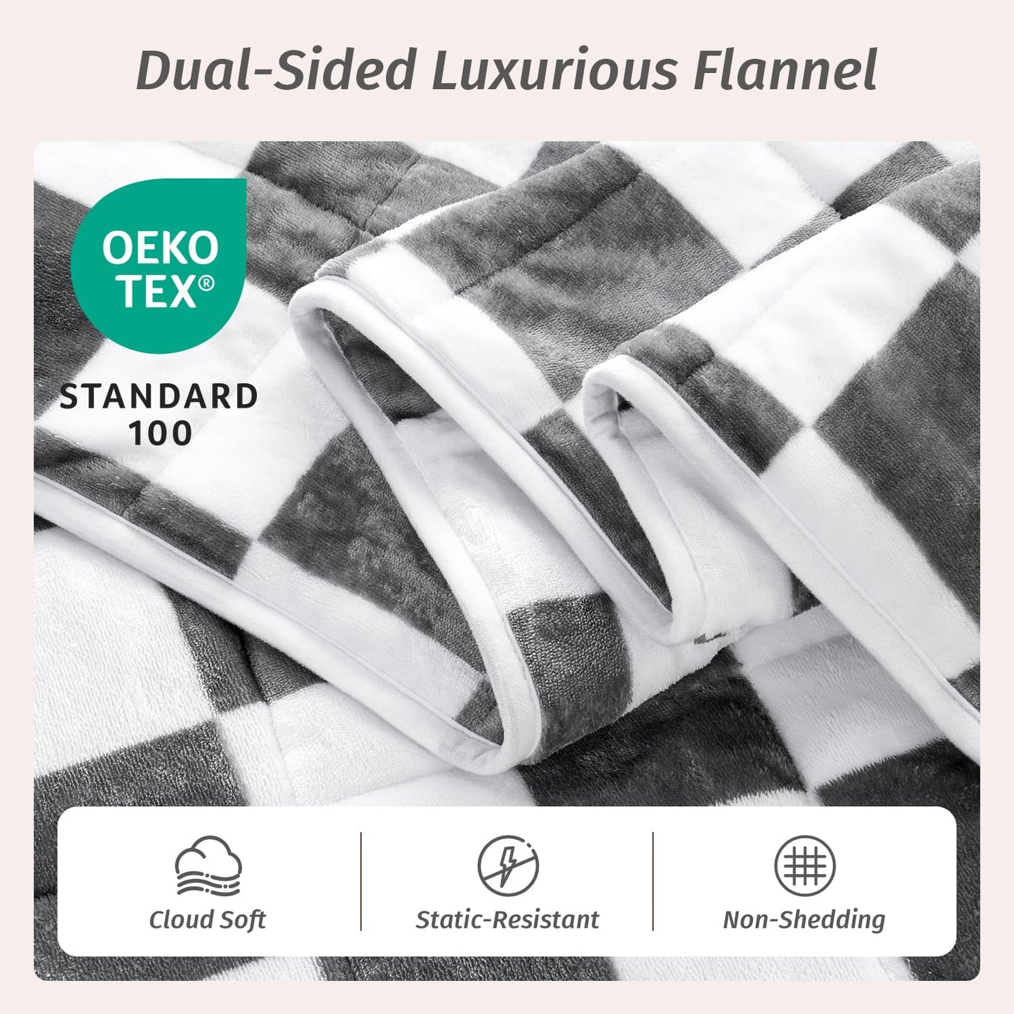 Wemore Flannel Fleece Weighted Blanket for Adult Queen Size 20 lbs, Dual Sided Luxurious Checkerboard Grid Heavy Blankets, Ultra Soft Throw Blanket, Plaid Grey, 60 x 80 inches