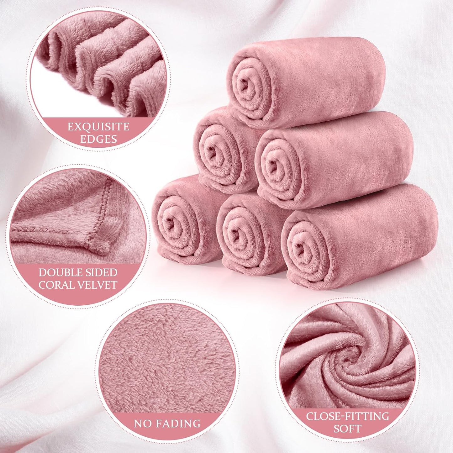 Tinideya 6 Pcs Flannel Fleece Throw Blanket Bulk 50 x 60 Inch Soft Fleece Blanket Warm Throw Blanket Coral Blankets for Couch Sofa Home Wedding Gifts Season (Light Pink)