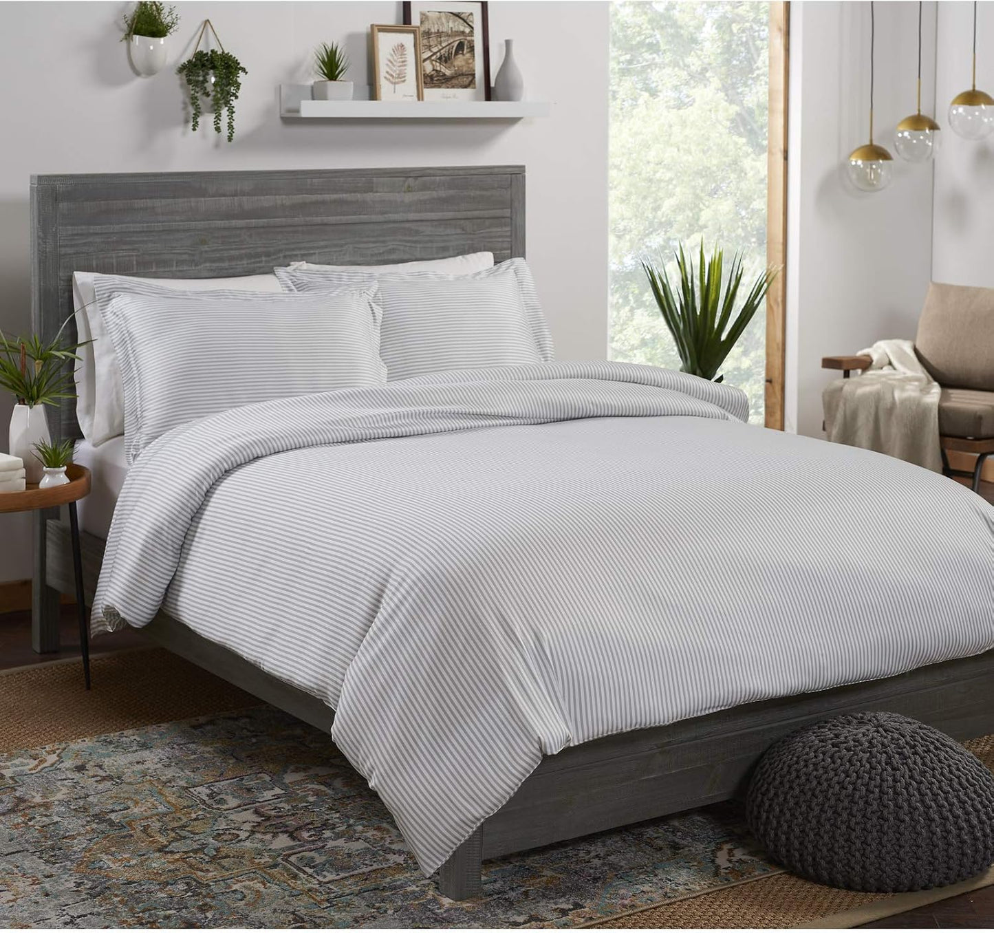 King Duvet Cover by Pure Bamboo, 3 Piece Set, Genuine 100% Organic Viscose Derived from Bamboo, Luxuriously Soft and Cooling, 2 Pillowcases (King, Stripes)