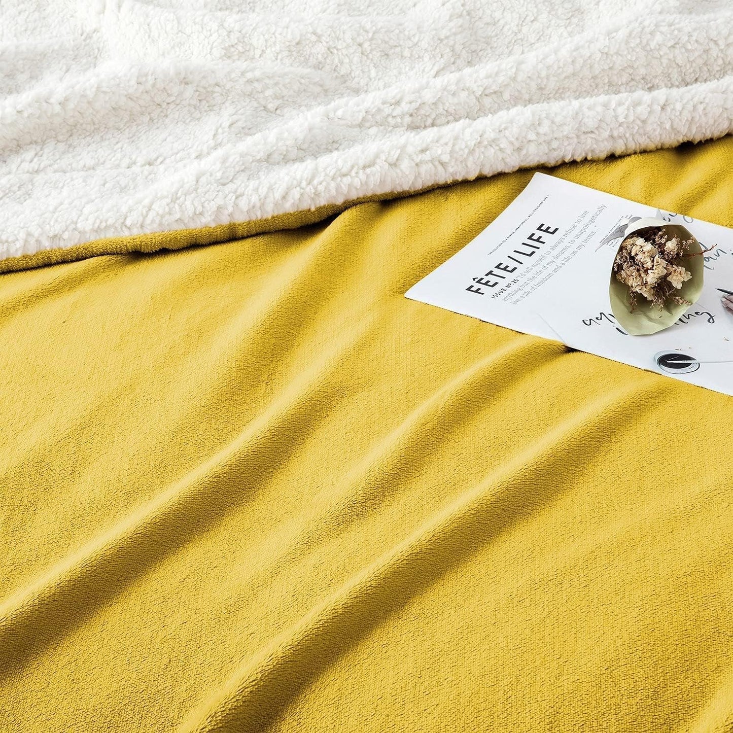IR Imperial Rooms Sherpa Fleece Throw Blanket Twin Size for Couch - Thick and Warm Fluffy Blankets for Winter, Soft and Fuzzy Twin Blanket for Bed, Yellow, 60x80 Inches