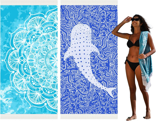 2 Pack Turkish Beach Towel Quick Dry Absorbent Cotton Lightweight Thin Bathroom Bath Pool Swim Towels Extra Large Oversized Sand Free Beach Accessories Essentials Stuff Cloud Adults Gift