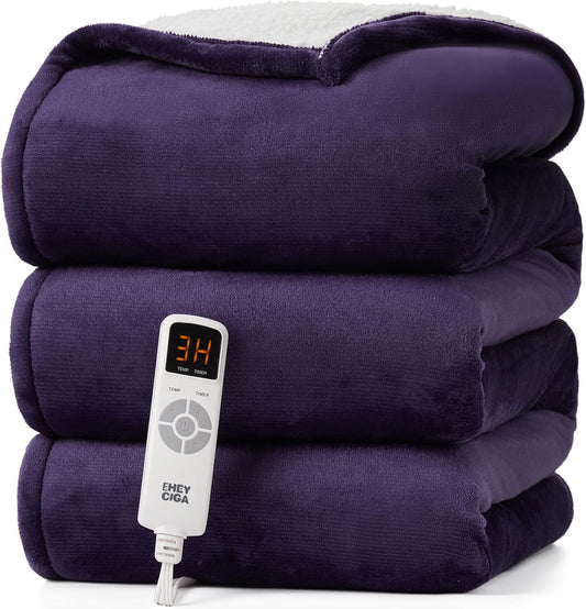 EHEYCIGA Heated Blanket Electric Blanket Twin - Heating Blanket with 9 Heating Levels & 10 Hours Auto Off, Soft Cozy Sherpa Washable Blanket with Fast Heating, 62 x 84 Inches