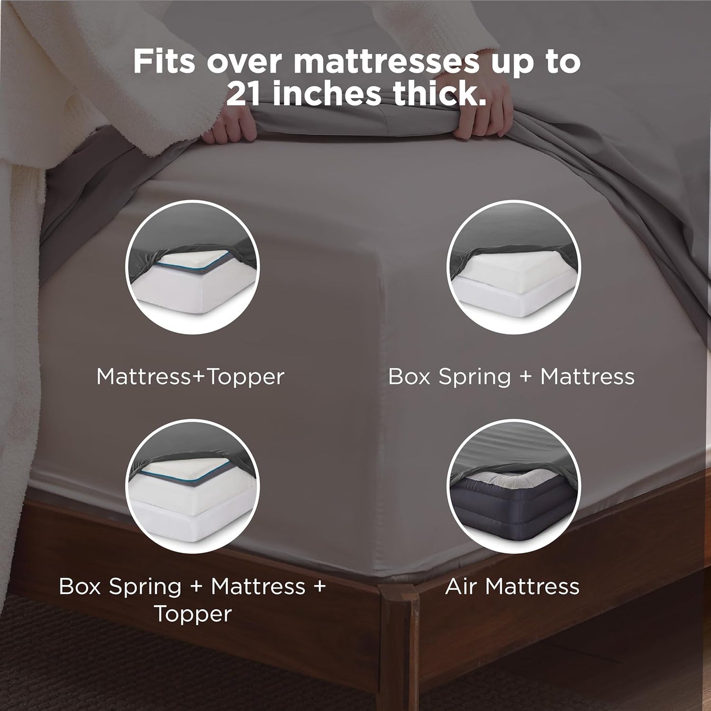Bedsure Deep Pocket Twin Sheets Set - Fits Mattresses Up to 21 Inches Thick -3 Piece GentleSoft Bed Sheets, Moisture Wicking, Soft & Cooling Bedsheet & Pillowcases, Easy & Secure Fit, Dark Grey