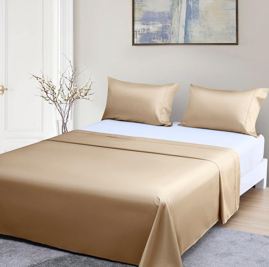 Beckham Hotel Collection Queen Sheet Set 100% Cotton, 500TC Luxury Sateen Bedding, 16” Deep Pocket, Moisture-Wicking, 4-Piece, Sand