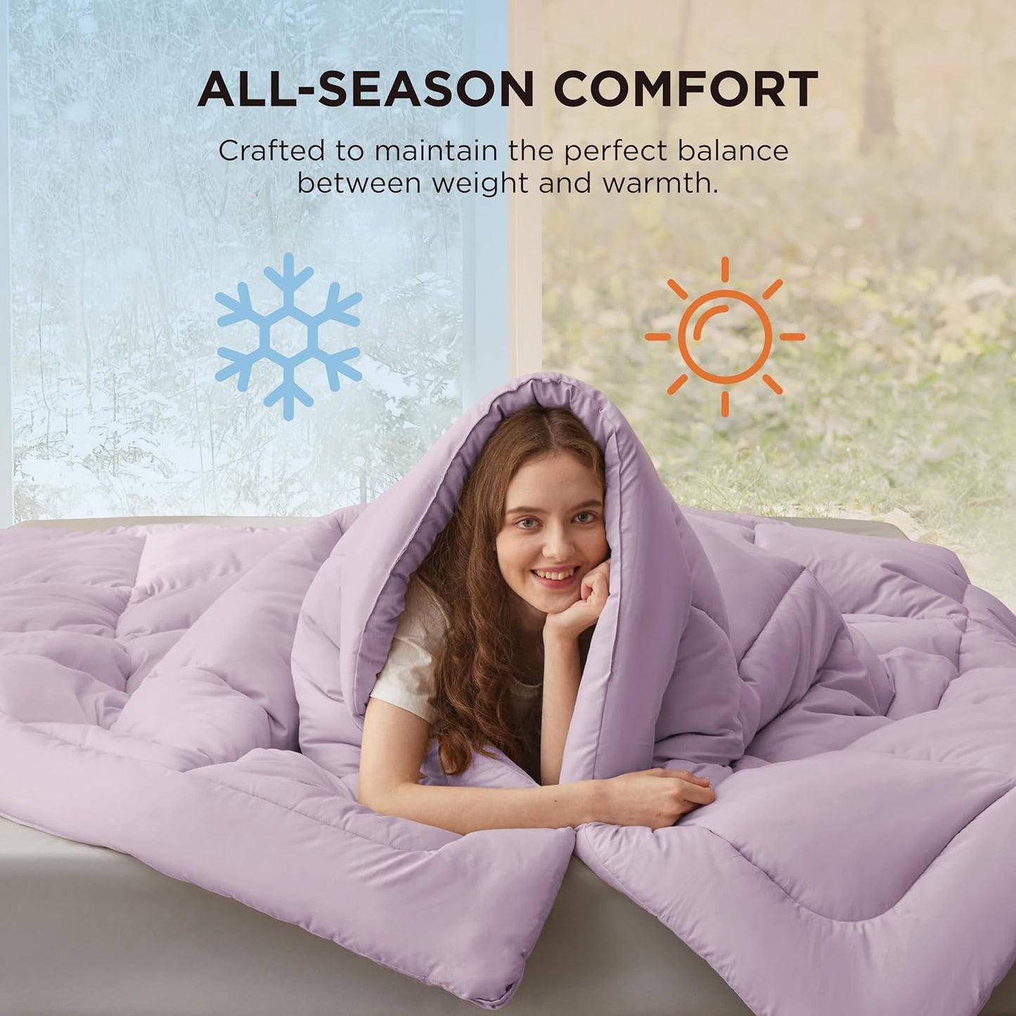 Bedsure Comforter Duvet Insert - Quilted Comforters Oversized King Size, All Season Duvet, GentleSoft Down Alternative Bedding, with 8 Tabs, Gifts for Women, Light Purple, Oversized King 116x98 Inche