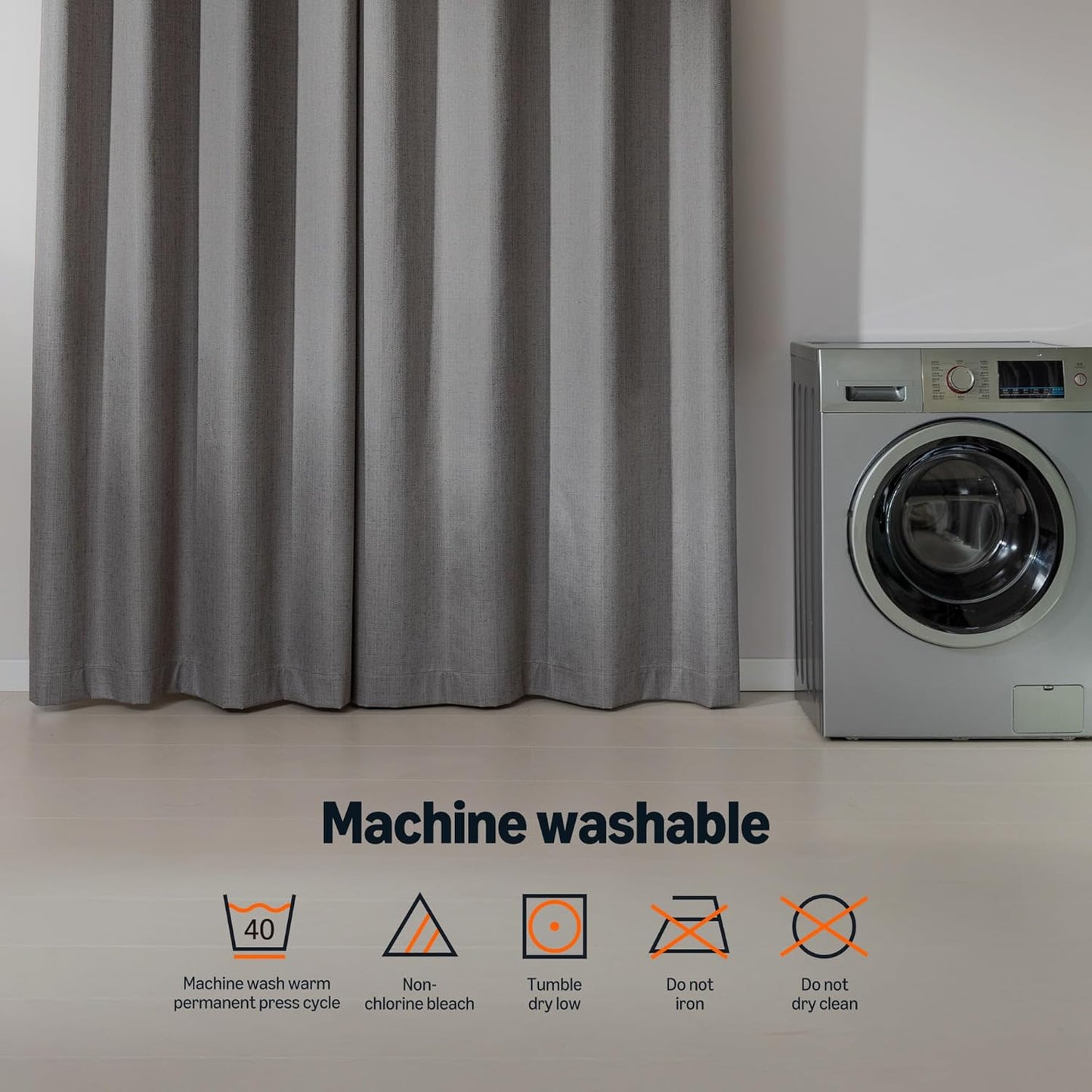 Amazon Basics Faux Linen Blackout Curtains for Bedroom and Living Room, 2-Piece Set with Grommets, 42" W x 95" L, Grey