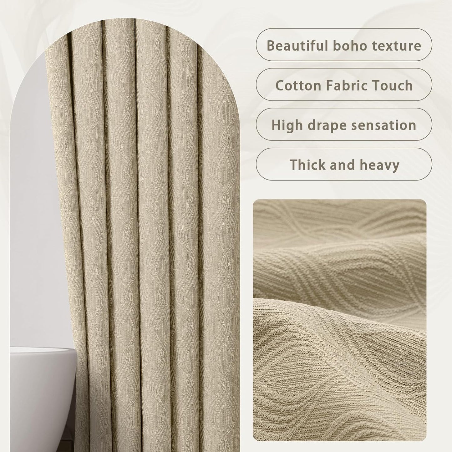 Awellife Modern Farmhouse Shower Curtains for Bathroom Fabric Beige Cotton Touch Bohemian Geometric Minimalist 72" L X 72" W