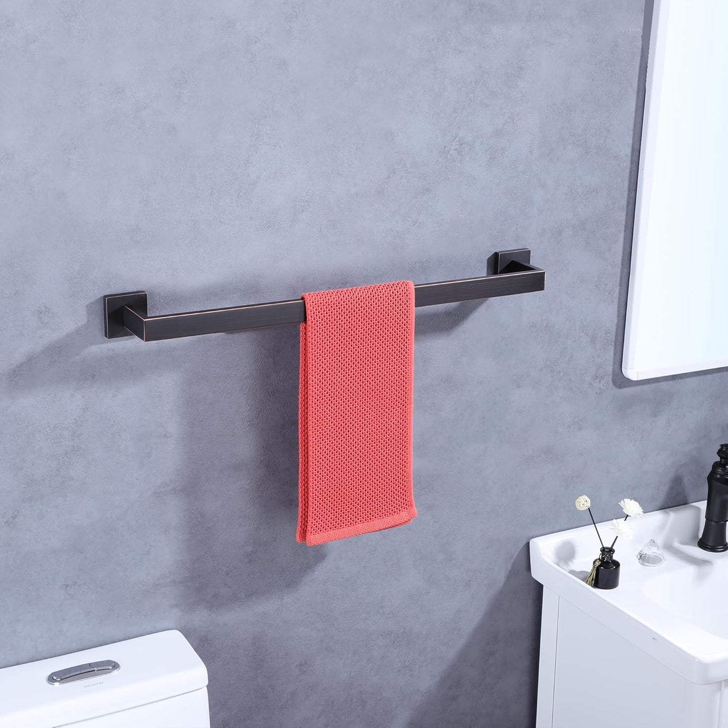 LANC ORB 24-Inch Towel Bar for Bathroom Kitchen Square Towel Rack, Total-26 Oil Rubbed Bronze Bath Towel Holder Wall Mounted Towel Hanger Towel Rod Stainless Steel Towel Rail, A8804ORB-6P1