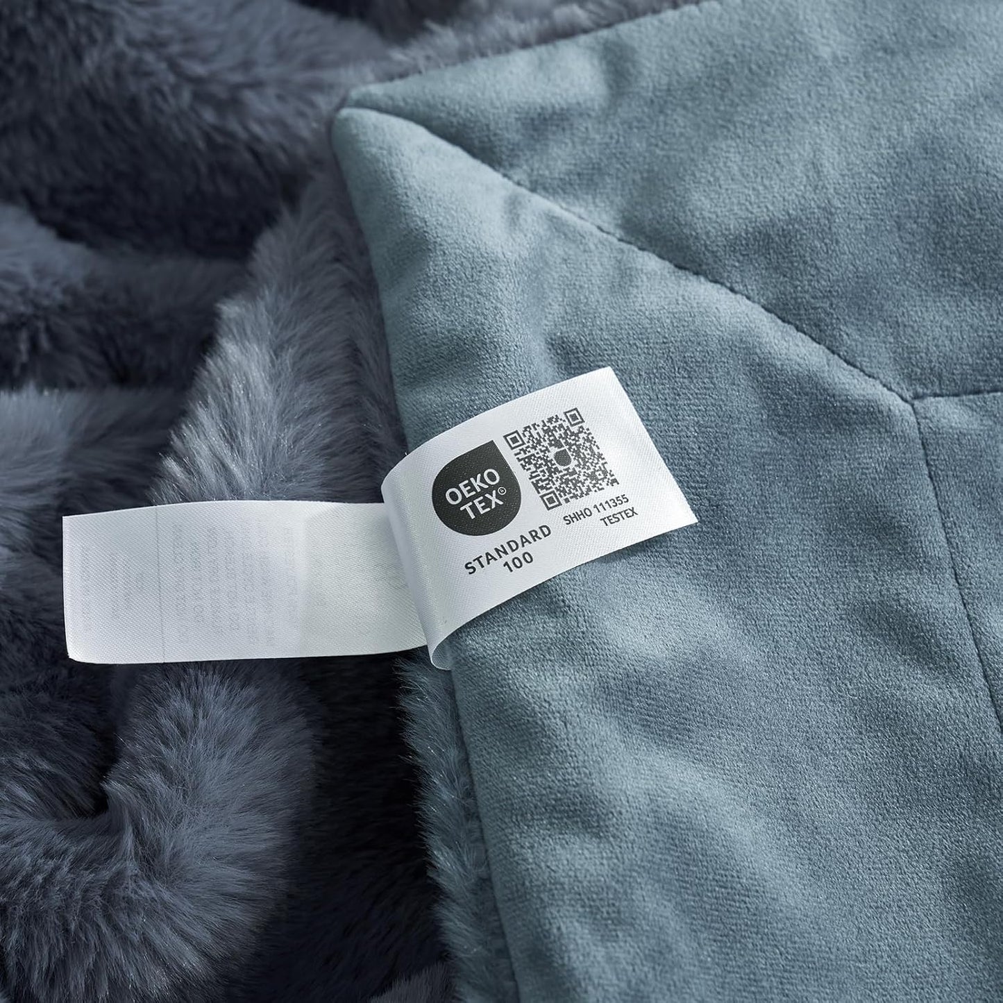 Cozy Bliss Faux Fur Throw Blanket for Couch, Cozy Warm Plush Striped Blanket for Sofa Bedroom Living Room, 90 * 90 Inches Blue
