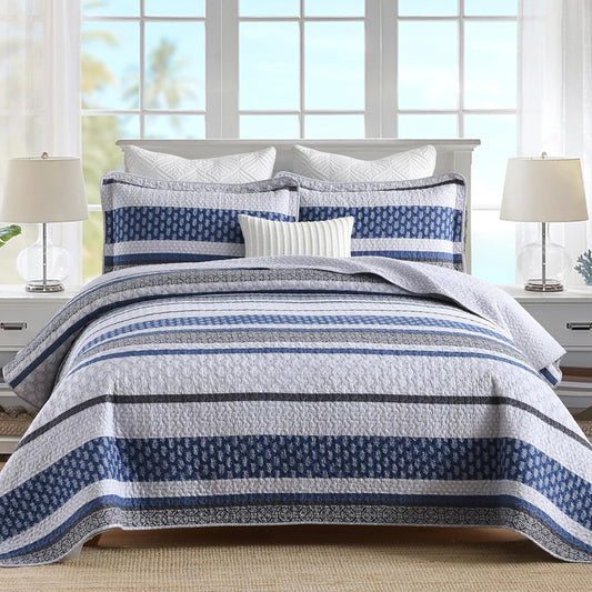 Homzard Quilt Bedding Set Twin Size - 100% Cotton Comforter Set,Gray Blue Quilts Bedspread for The Bed, Farmhouse Lightweight Bedding All Season