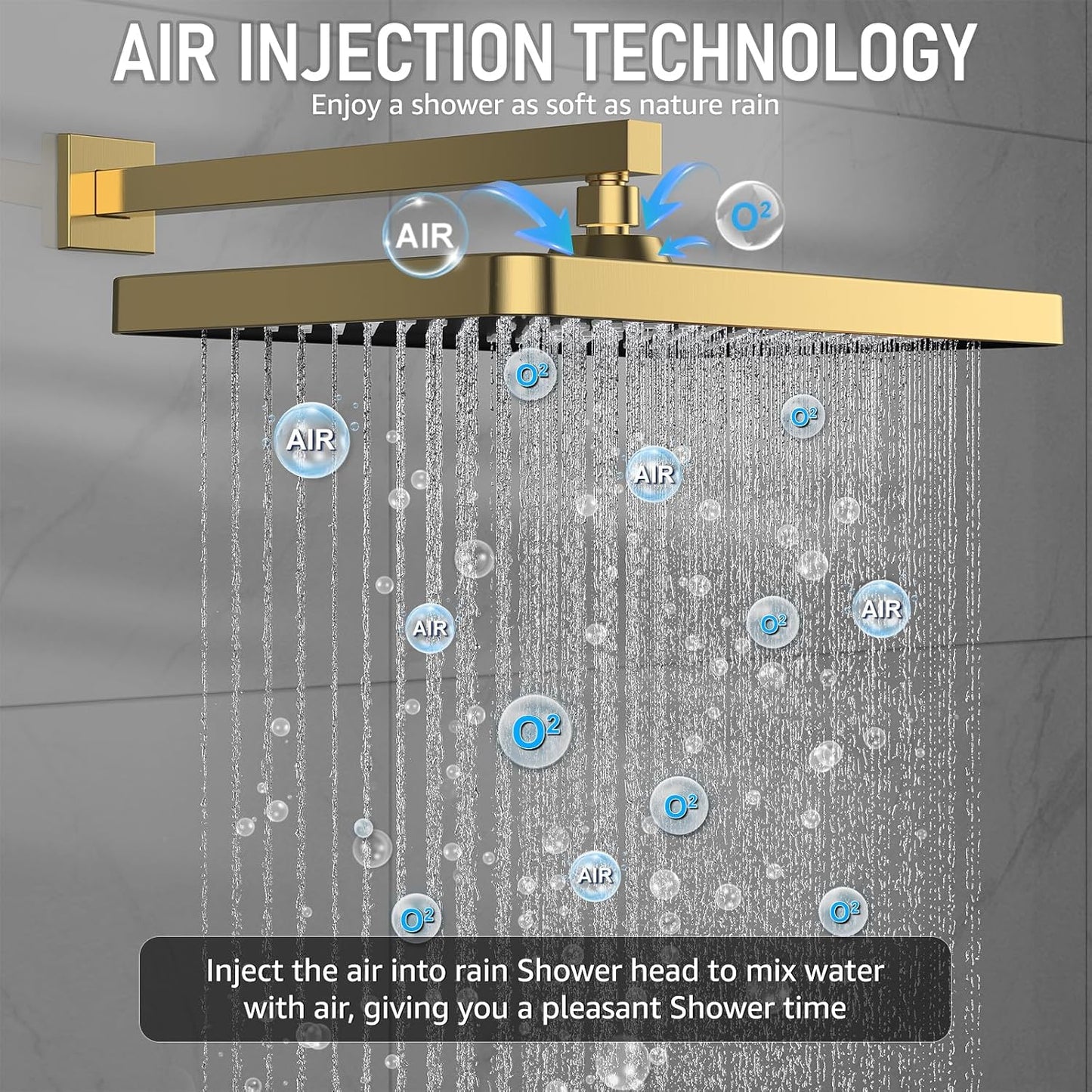 Iriber Gold Shower System Wall Mount with Rainfall Shower Head and Handheld,Shower Faucet Set Mixer Trim Kit (Valve Included),Brushed Gold