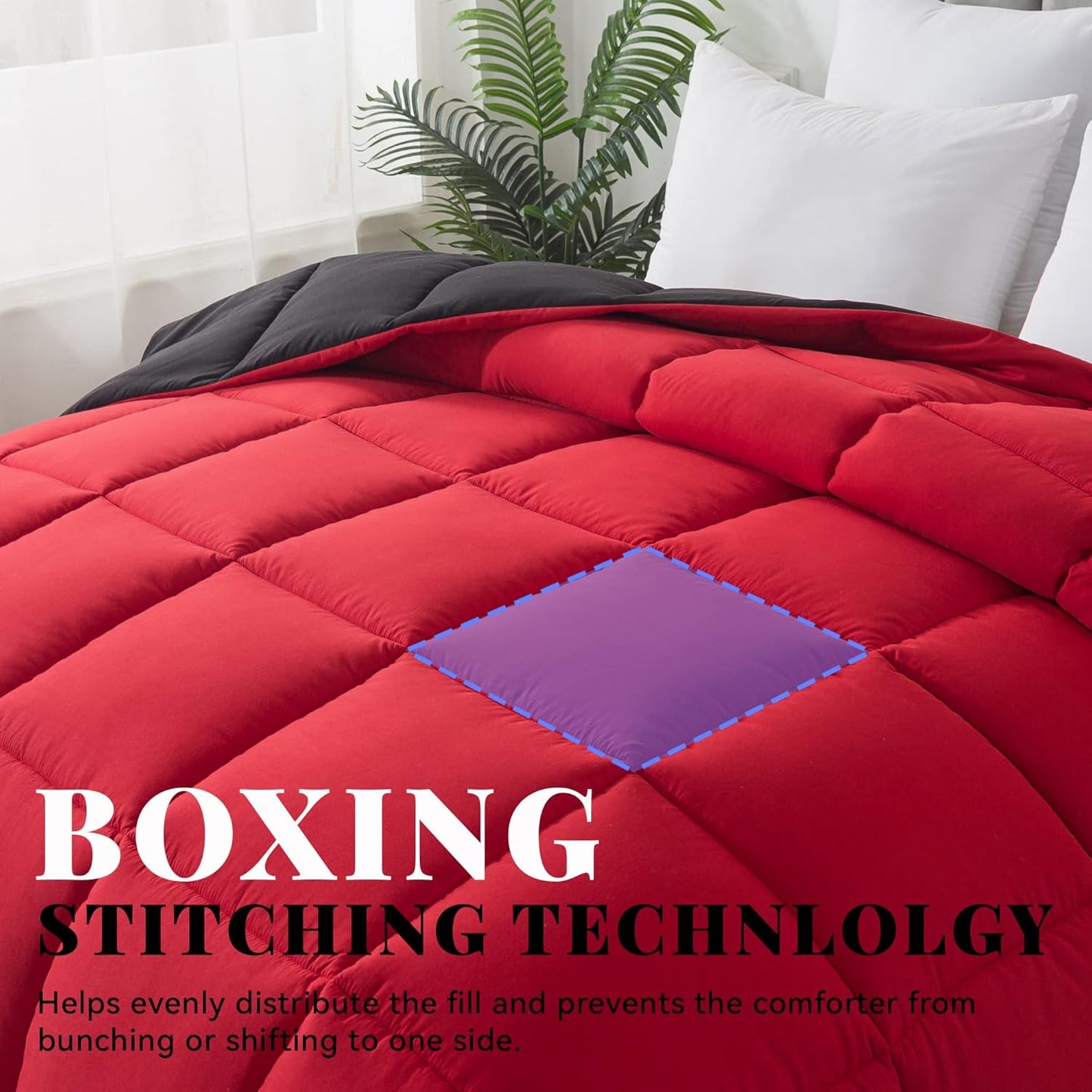 Cosybay Down Alternative Comforter (Red/Black, King) - All Season Soft Quilted King Size Bed Comforter - Duvet Insert with Corner Tabs -Winter Summer Warm Fluffy, 102x90 inches