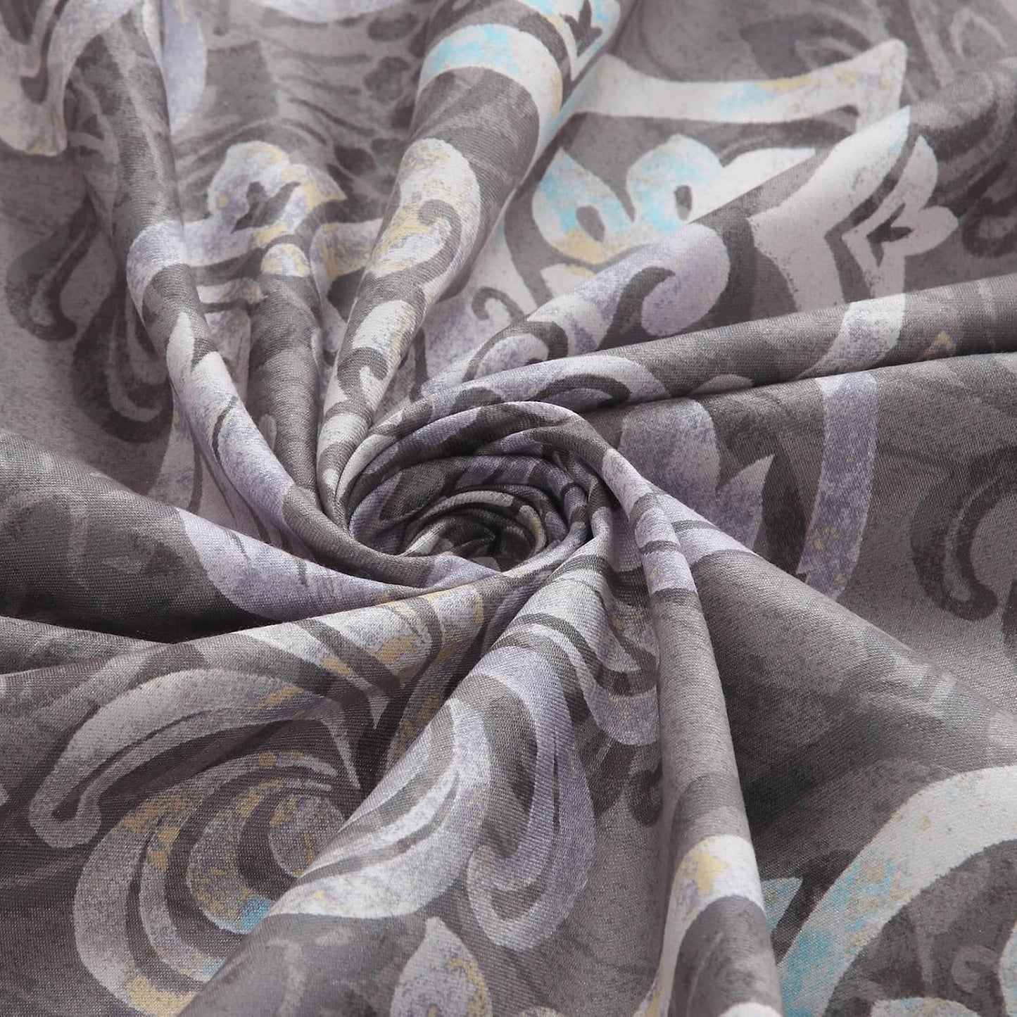 90 Inch Extra Long Shower Curtain, Gray Bath Curtain with Purple Baroque Medallions, Waterproof Hotel Quality Fabric, 72" W x 90" H