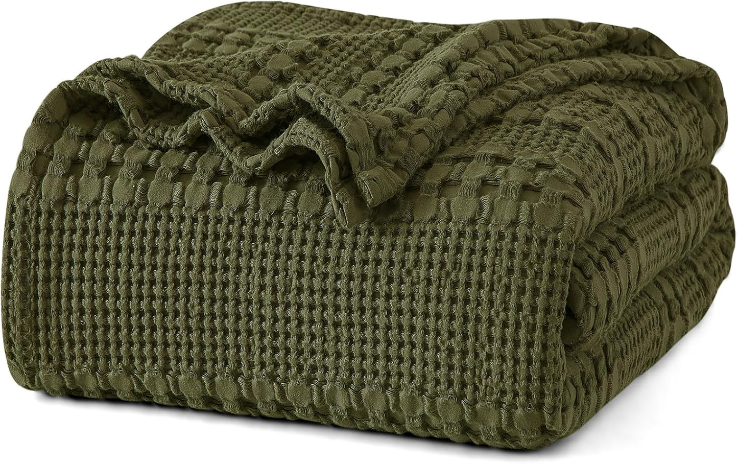 PHF 100% Cotton Waffle Weave Blanket Twin Size for Bed, Soft Lightweight & Breathable, All-Season Comfort, Luxury Aesthetic Woven Bedding for Home Decor, 66"x90", Capulet Olive