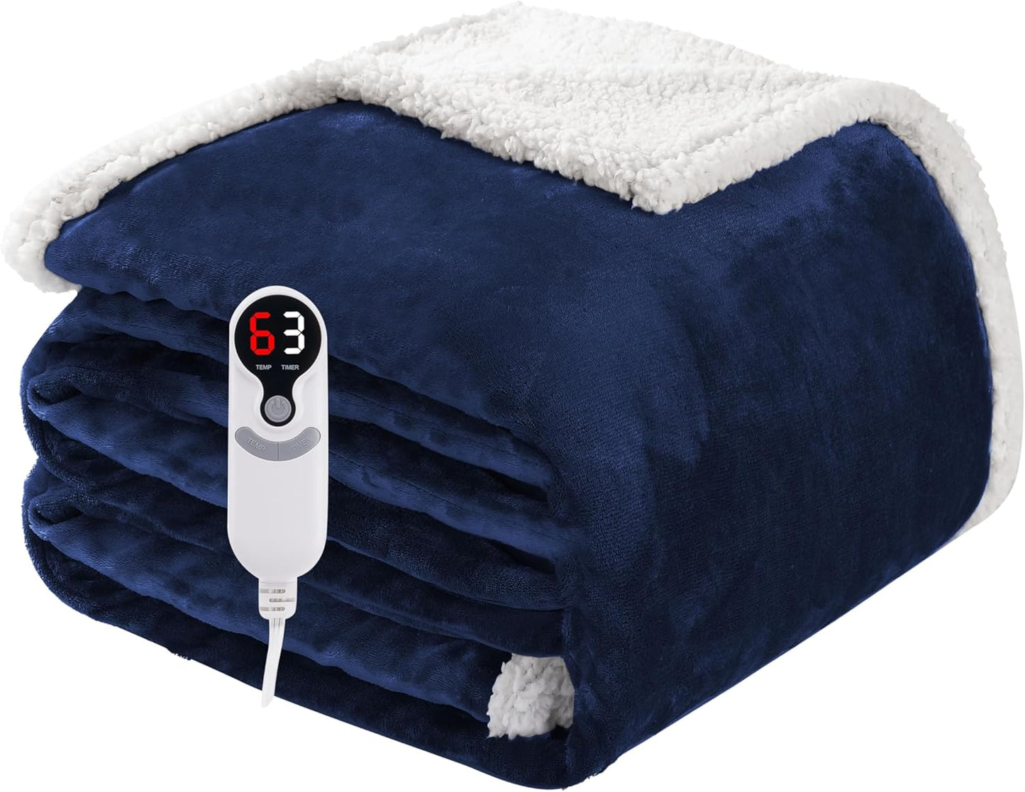 Electric Heated Blanket Full Size 72"x84", Soft Flannel with Overheat Protection, 6 Adjustable Heat Settings & 10-Hour Auto-Off Timer, Fast Heating for Winter Comfort, Navy Blue