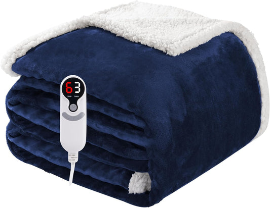 Electric Heated Blanket Full Size 72"x84", Soft Flannel with Overheat Protection, 6 Adjustable Heat Settings & 10-Hour Auto-Off Timer, Fast Heating for Winter Comfort, Navy Blue