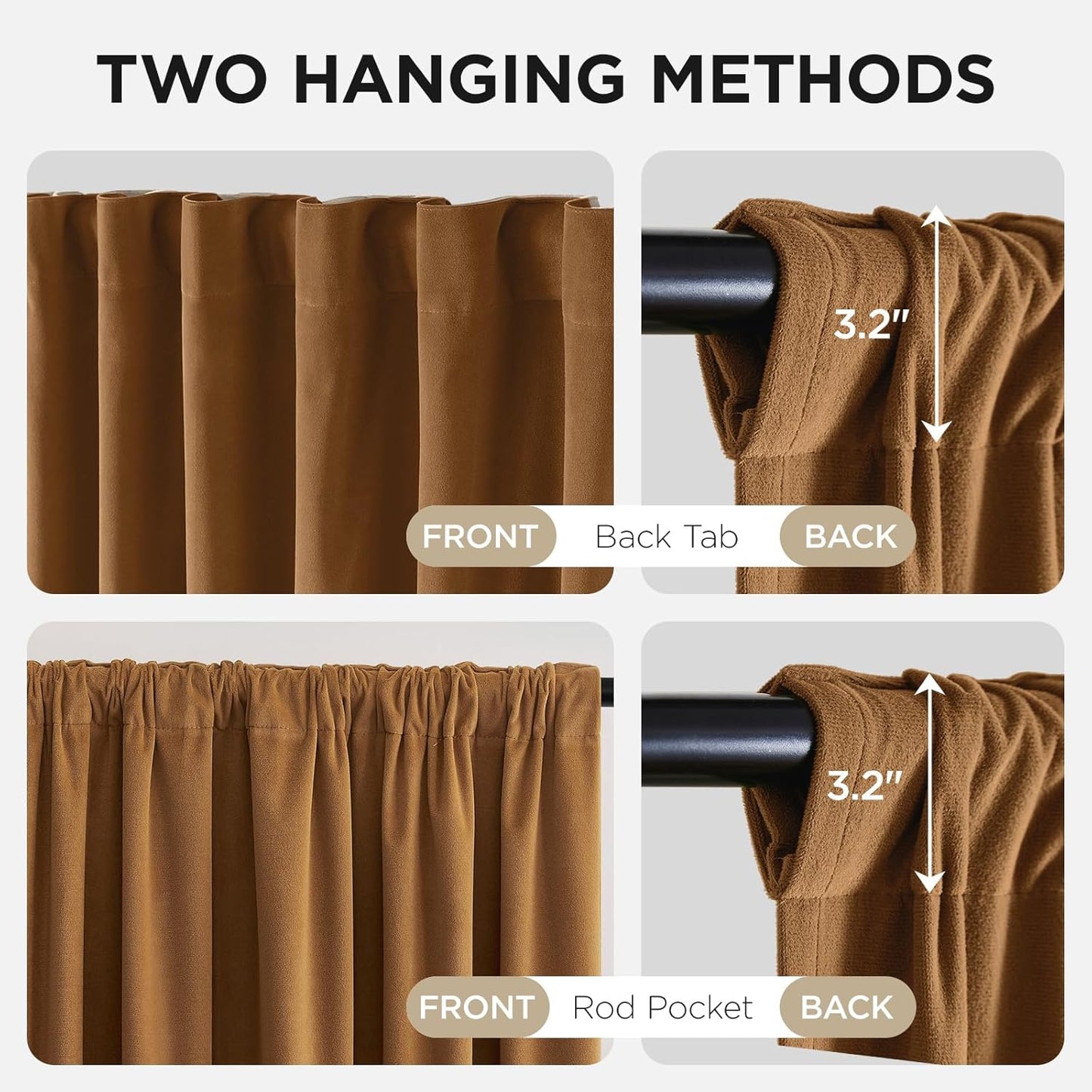 Joydeco Golden Brown 100% Blackout Curtains 72 Inch 2 Panels, Luxury Thermal Brown Velvet Curtains for Bedroom Living Room, Soundproof Blackout Window Drapes, Rod Pocket & Back Tab (52W x 72L)