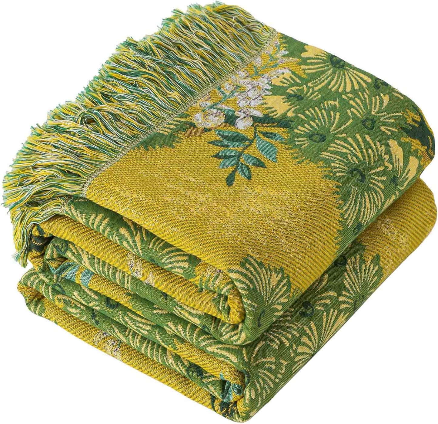 Qidordour Boho Throw Blanket, 80"x90" Muslin Blankets, 100% Organic Cotton Blanket for Couch Sofa, Lightweight Quilt with Tassel, All Season Bed Throw, Farmhouse Home Decor, A-Sophora Flower