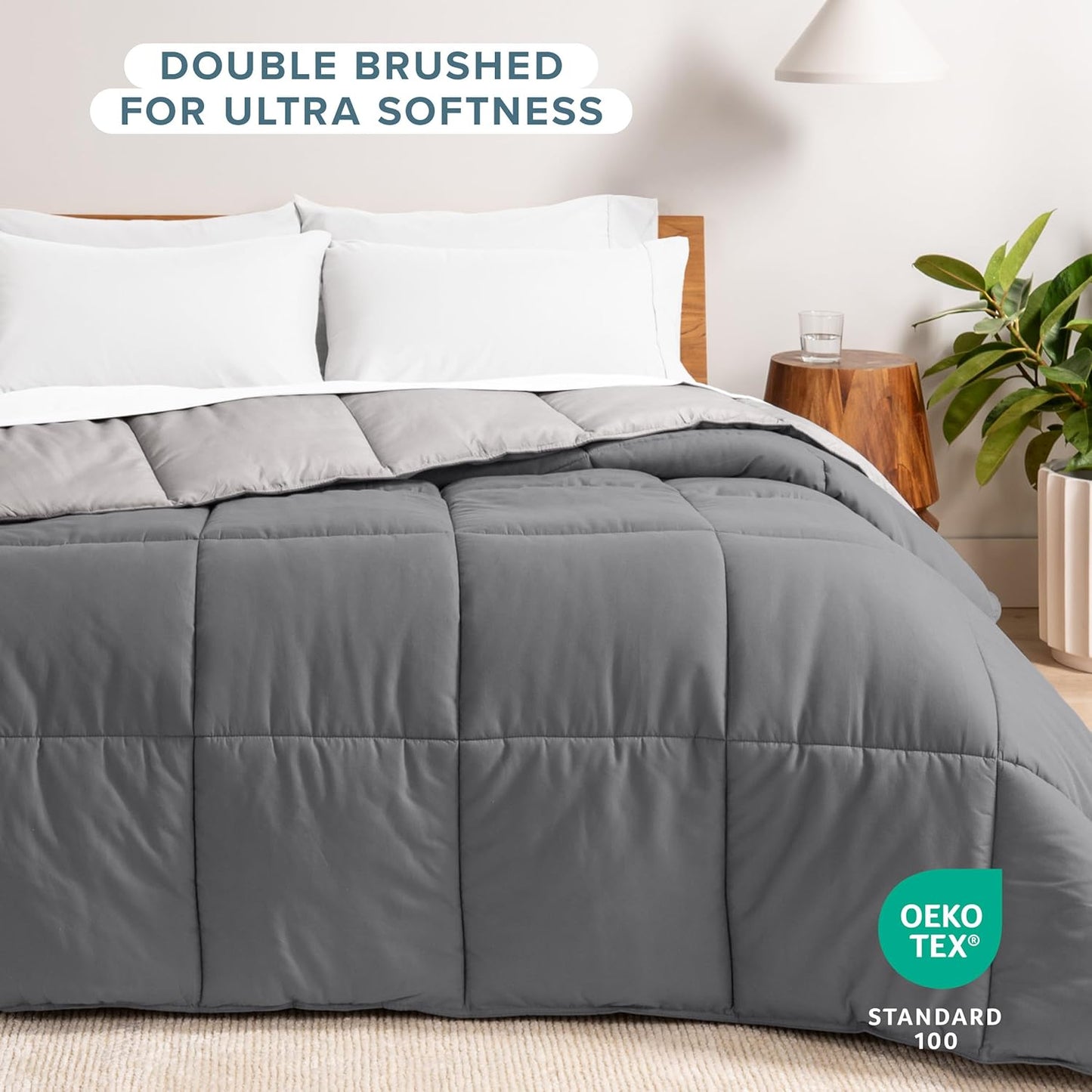 Bare Home Queen Comforter - Reversible Colors - Goose Down Alternative - Ultra-Soft - Premium 1800 Series - All Season Warmth - Bedding Comforter (Queen, Grey/Light Grey)