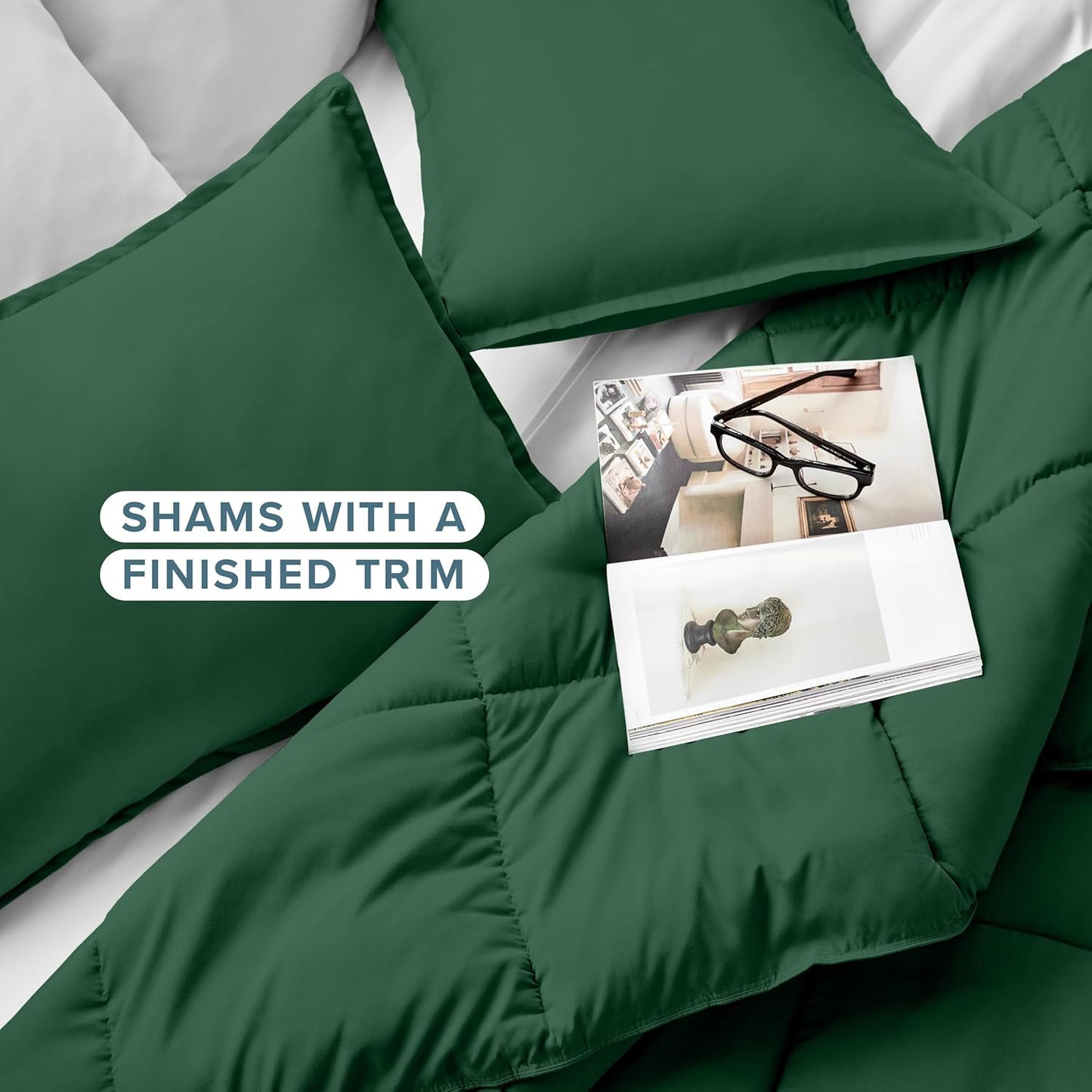 Bare Home Comforter Set - Full Size - Ultra-Soft - Goose Down Alternative - Premium 1800 Series - All Season Warmth (Full, Forest Green)