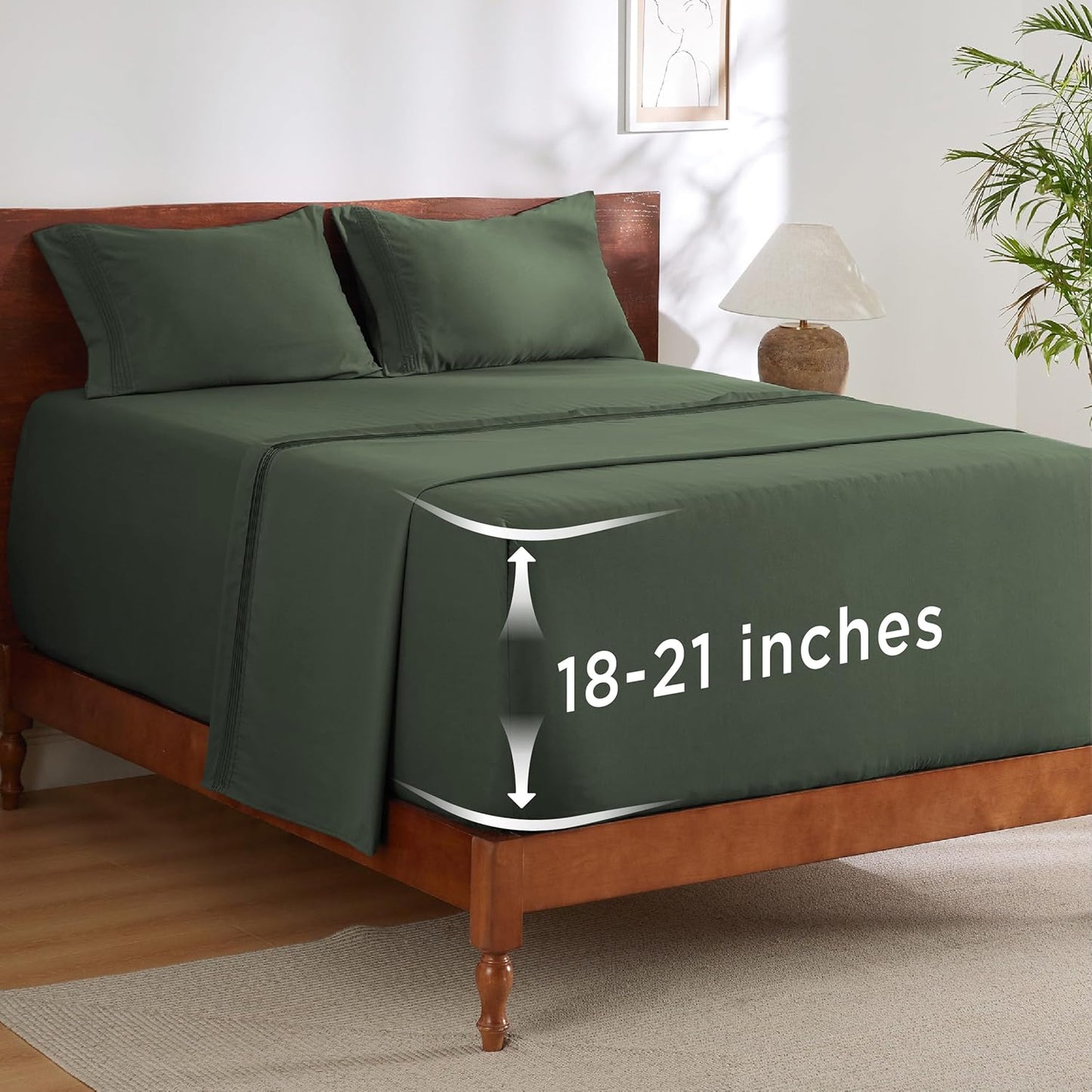 Bedsure Deep Pocket Queen Sheets Set - Fits Mattresses Up to 21 Inches Thick - 4 Piece GentleSoft Bed Sheets, Moisture Wicking, Soft & Cooling Bedsheet & Pillowcases, Easy & Secure Fit, Olive Green