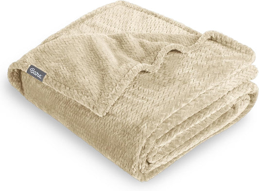 Bare Home Textured Fleece Blanket - King Size - Ultra-Soft Lightweight for Bed, Sofa, and Couch - Luxury Microplush - Cozy Warm Blanket (King, Chevron Oyster)