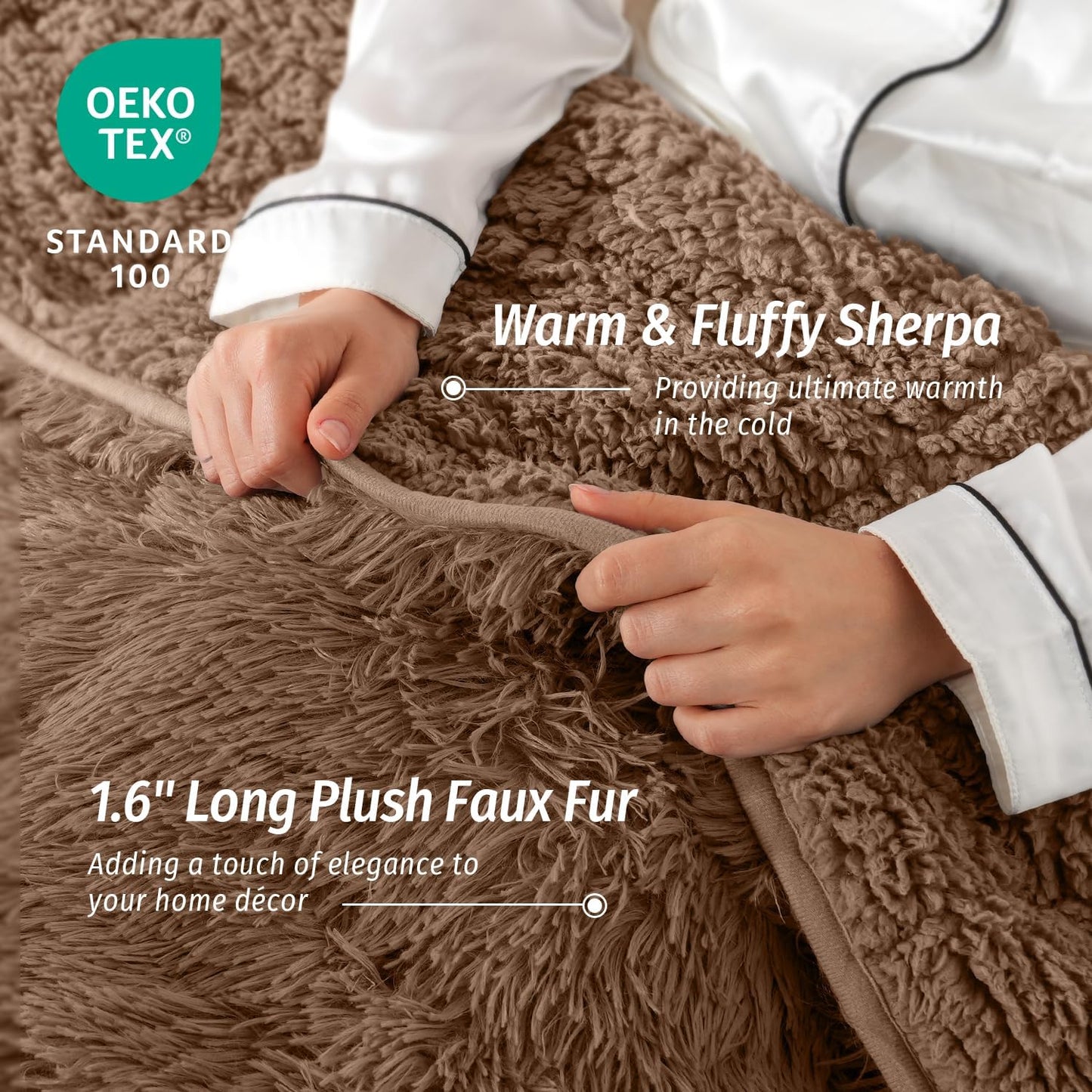 Wemore Shaggy Long Fur Faux Fur Weighted Blanket,Cozy and Fluffy Plush Sherpa Long Hair Blanket for Adult 15lbs,Fluffy Fuzzy Sherpa Reverse Heavy Blanket for Bed,Couch, Brown 48 x 72 Inches