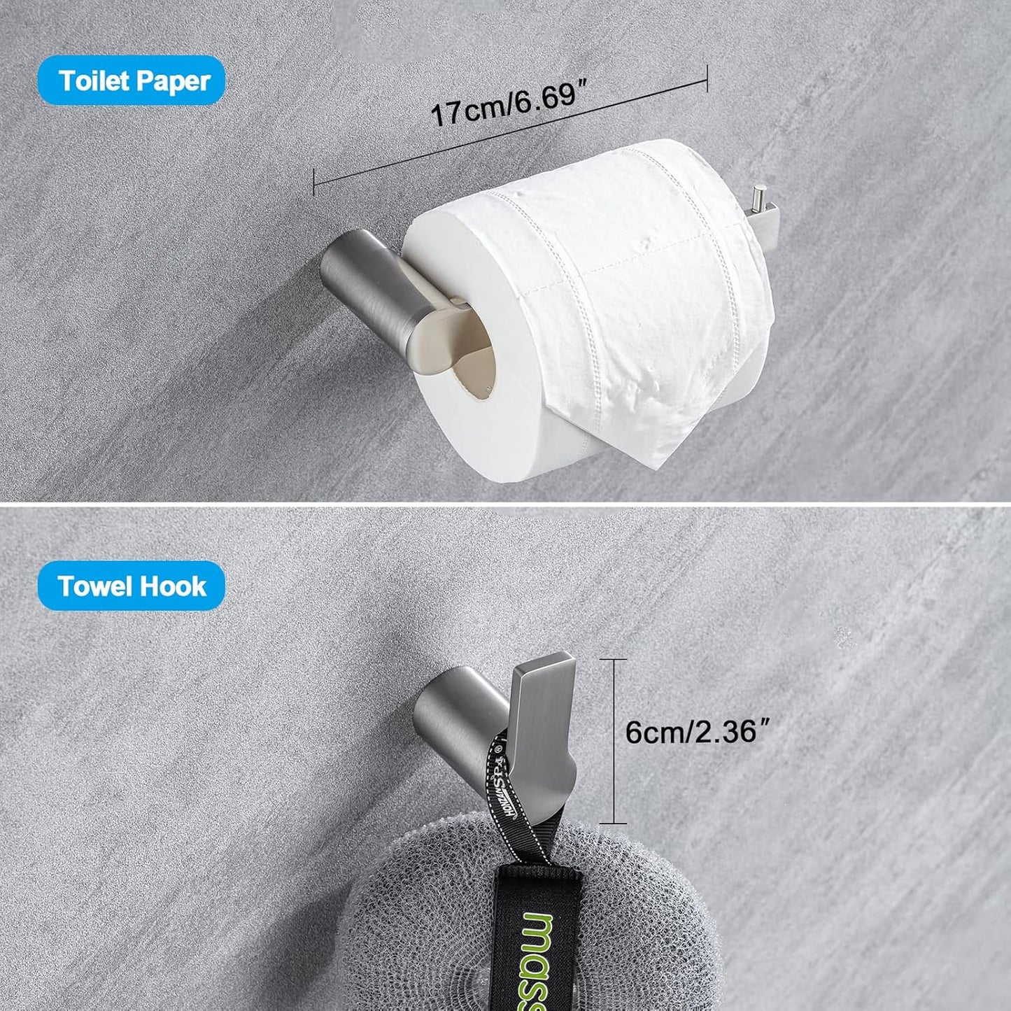 4-Pieces Bathroom Accessories Set, Towel Bar Set Modern Stainless Steel Towel Rack Towel Hooks Toilet Paper Holder for Bathroom Wall Mounted, Brushed Nickel 23 Inch