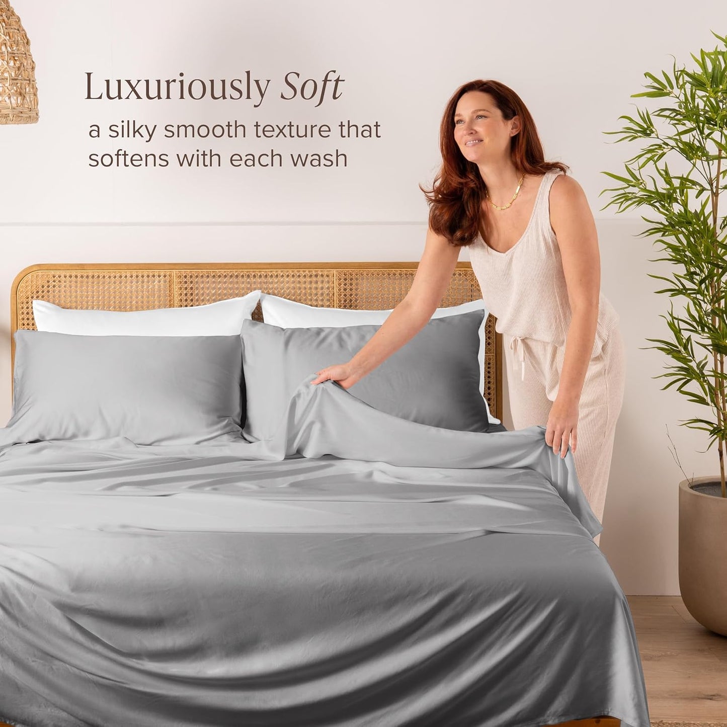 Bare Home 100% Rayon Made from Bamboo Luxury King Sheet Set - 4 Piece Bedding Set - Deep Pockets - Cooling Sheets - Breathable - Easy Fit - Soft Bedding Sheets & Pillowcases (King, Light Grey)