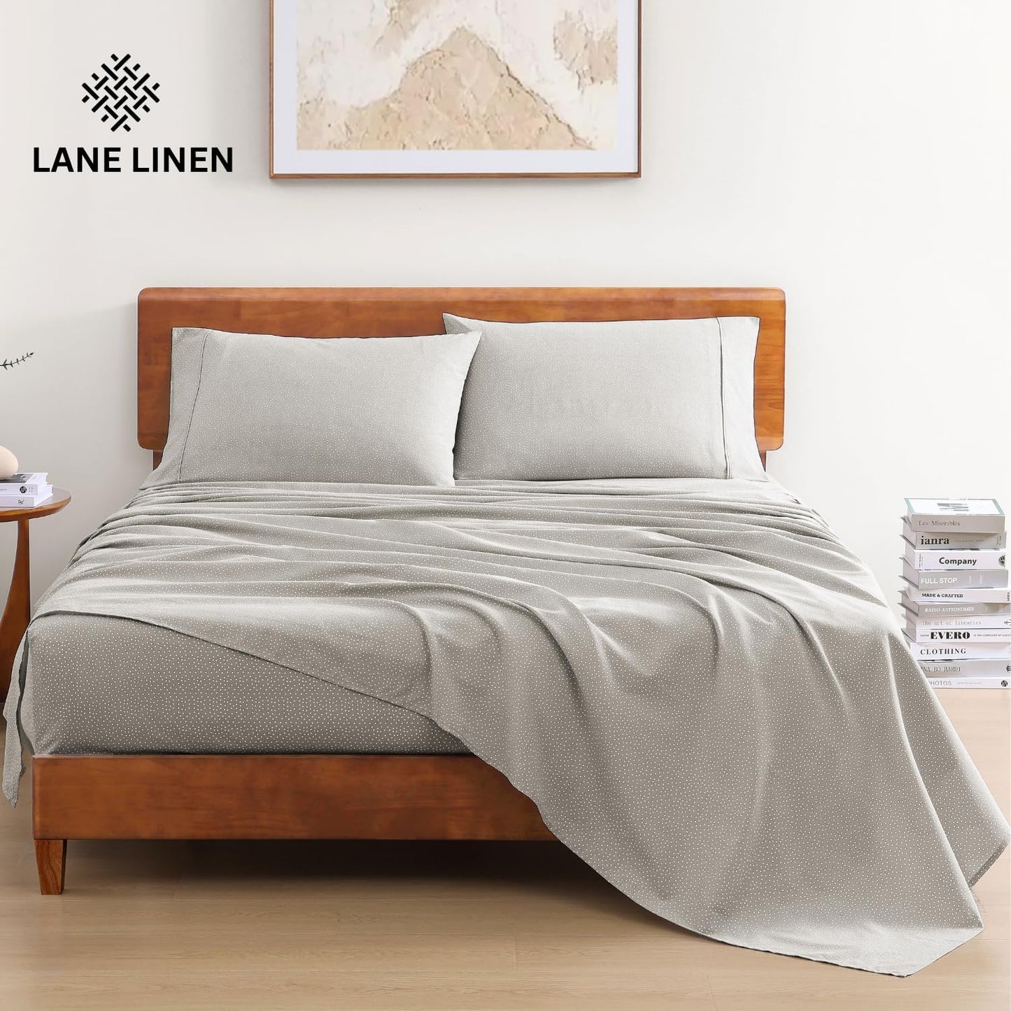 LANE LINEN 100% Organic Cotton Queen Sheets, Fade Resistant Printed Soft & Comfy Luxury Cotton Sheets, Percale Weave, 15" Deep Pocket Available in Variety of Colors- Snowdrop