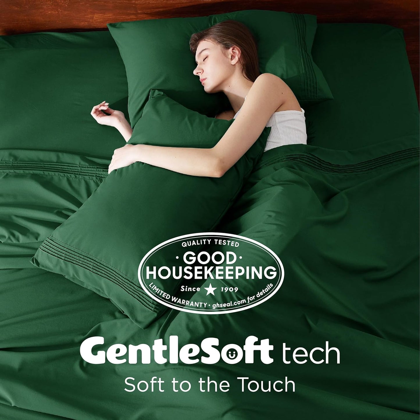 Bedsure Deep Pocket Queen Sheets Set - Fits Mattresses Up to 21 Inches Thick - 4 Piece GentleSoft Bed Sheets, Moisture Wicking, Soft & Cooling Bedsheet & Pillowcases, Easy & Secure Fit, Emerald Green
