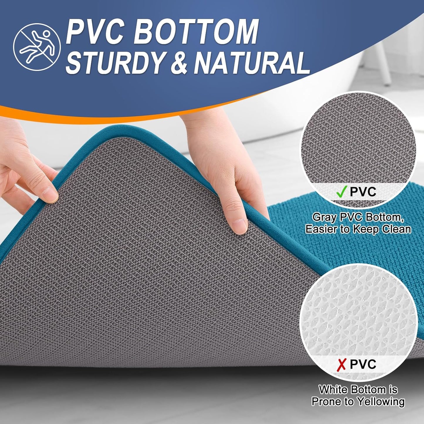 OLANLY Thick Memory Foam Bath Mat Rug 47x17, Extra Soft Absorbent Bathroom Rug, Quick Dry Bath Mat, Non-Slip, Machine Washable Carpet for Bathroom, Tub and Shower, Home Decor Accessories, Peacock Blue