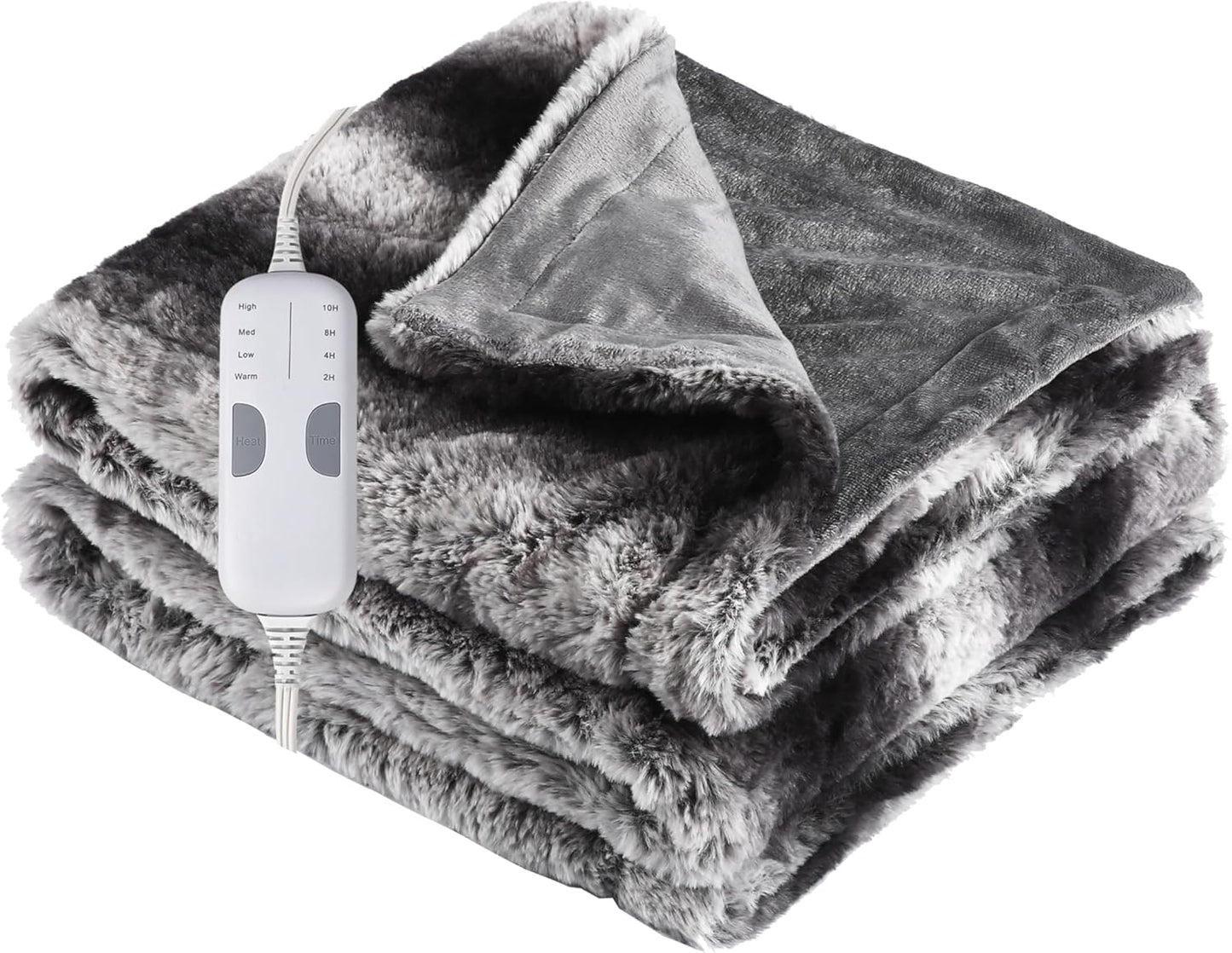 Soypipo Electric Heated Throw Blanket 50"x60", Grey White Striped Faux Fur Plush with 4 Heat Settings & 2/4/8/10H Auto Shut-Off, Overheat Protection, Machine Washable